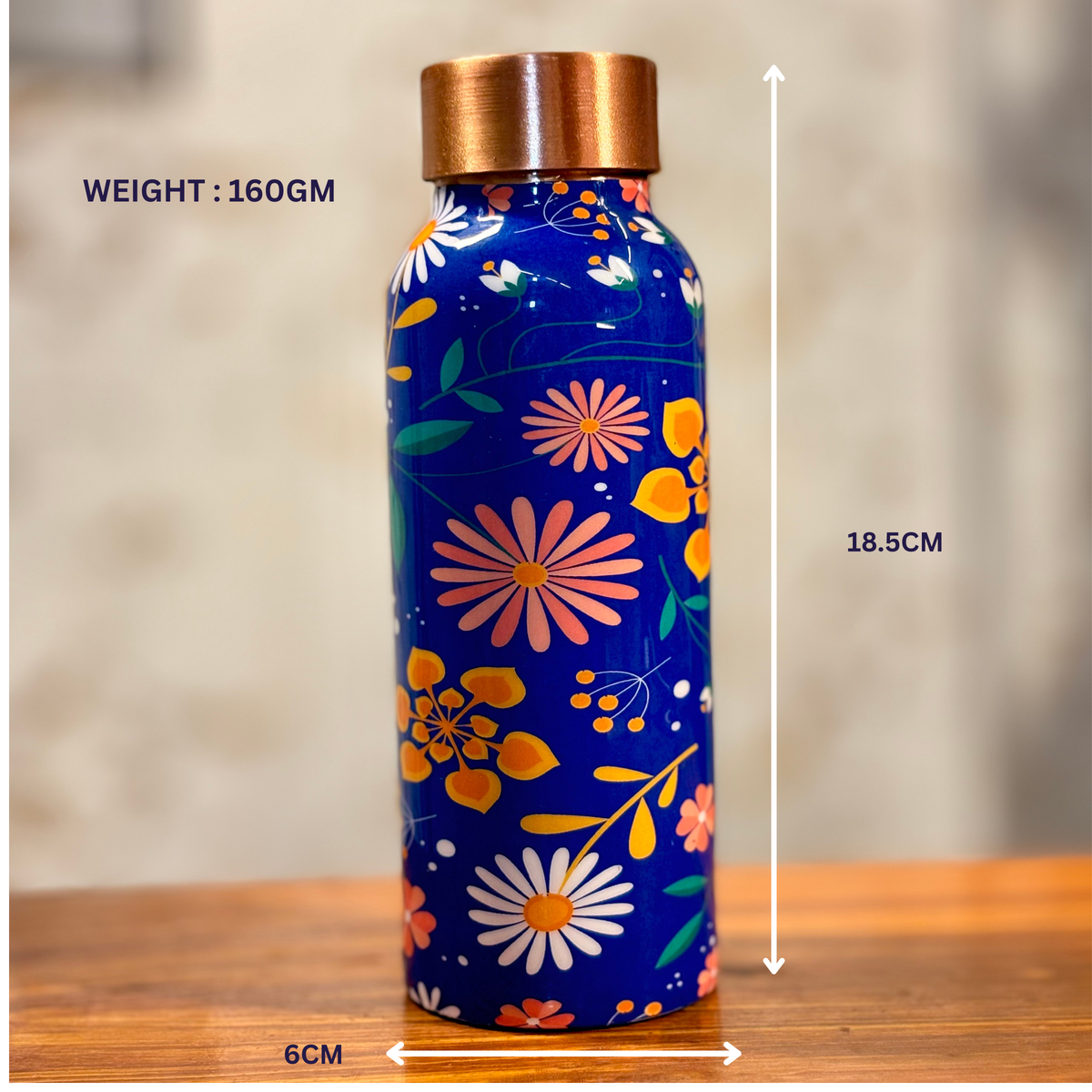 Printed Copper Bottle + Scented Candle + 2Pcs Hand Painted Ceramic Diyas + Customised Card