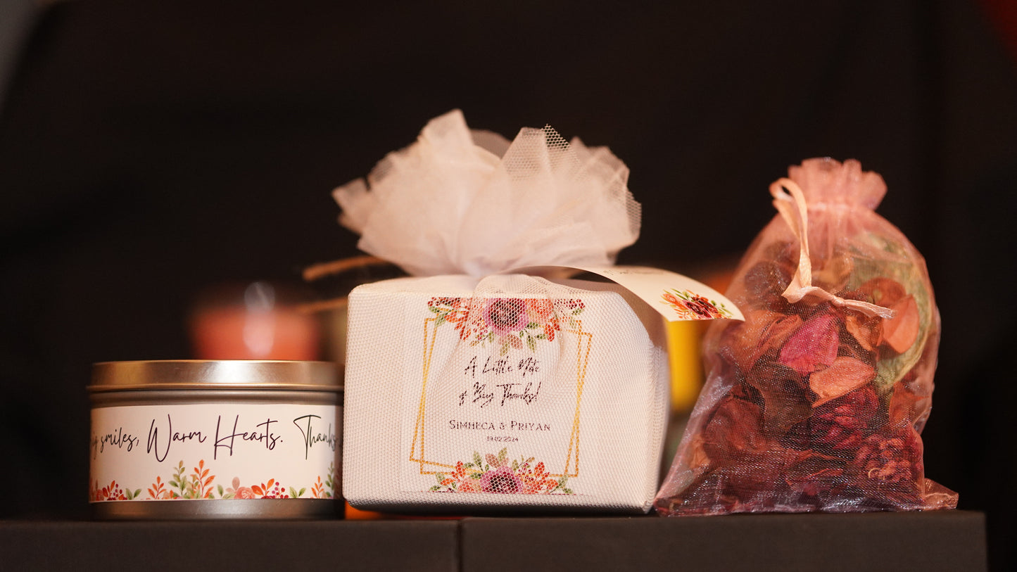 3oz Tin Candle + Potpourri Pouch - Perfect Return Gifts !
