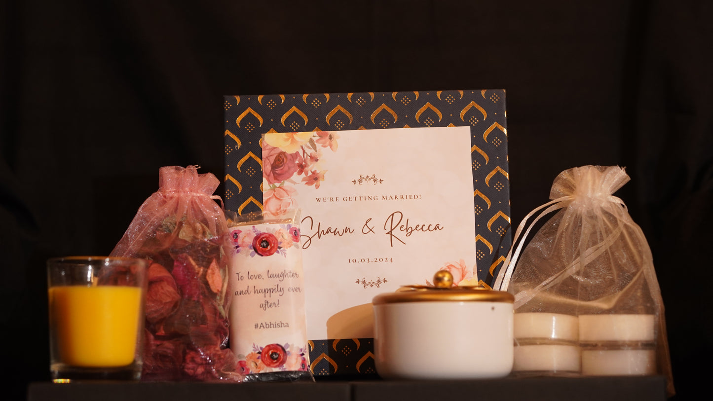 Decorative Jar + Shot Glass Candle + Potpourri Pouch + Tealight Pouch + Chocolate Bar - Perfect Return Gifts !