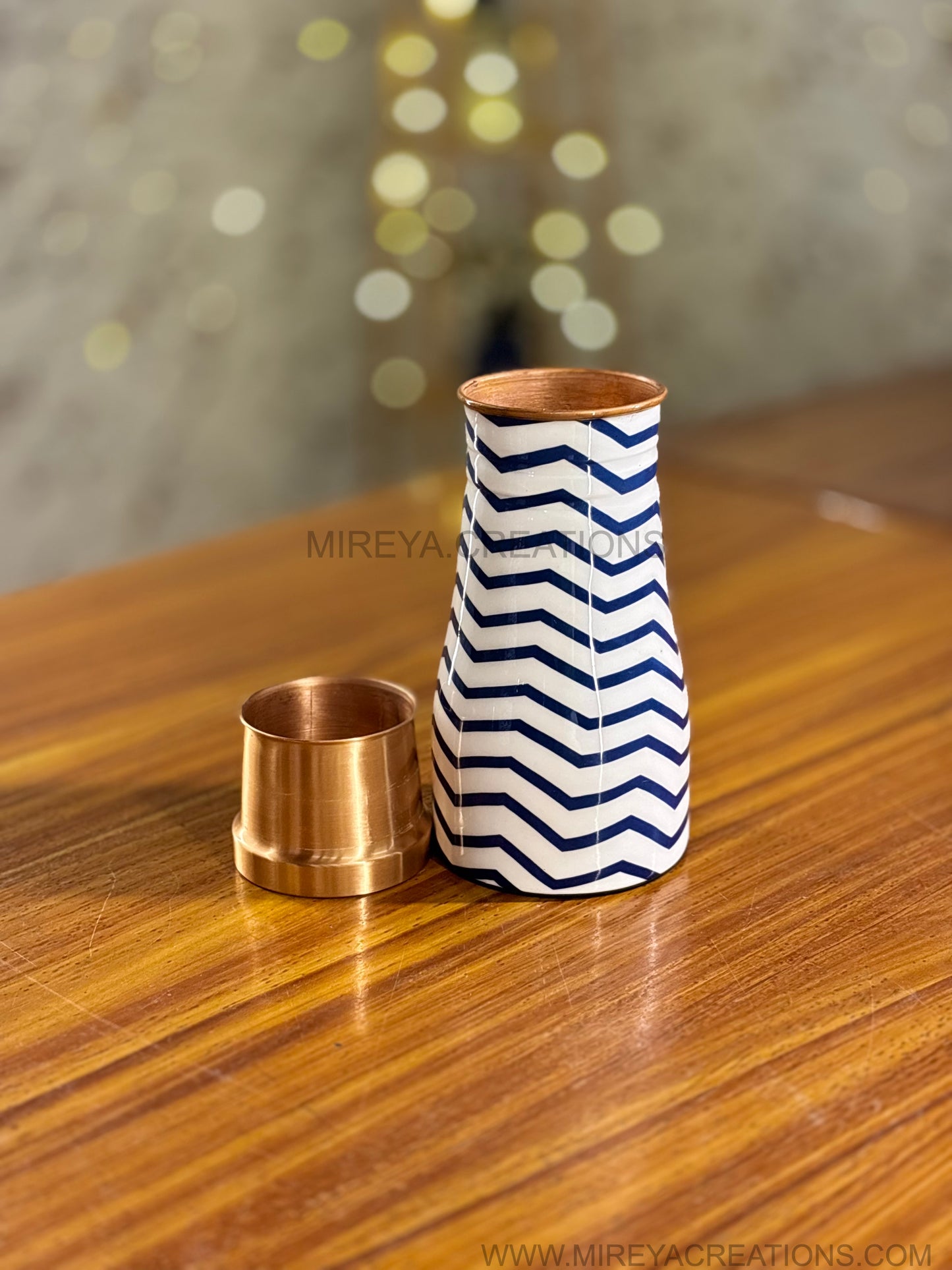 Printed Copper Bottle & Glasses Gift Set Return Gift | Zigzag Enamel Finish Bottle with Matching Glasses | Wedding & Festive Favor Under ₹1700