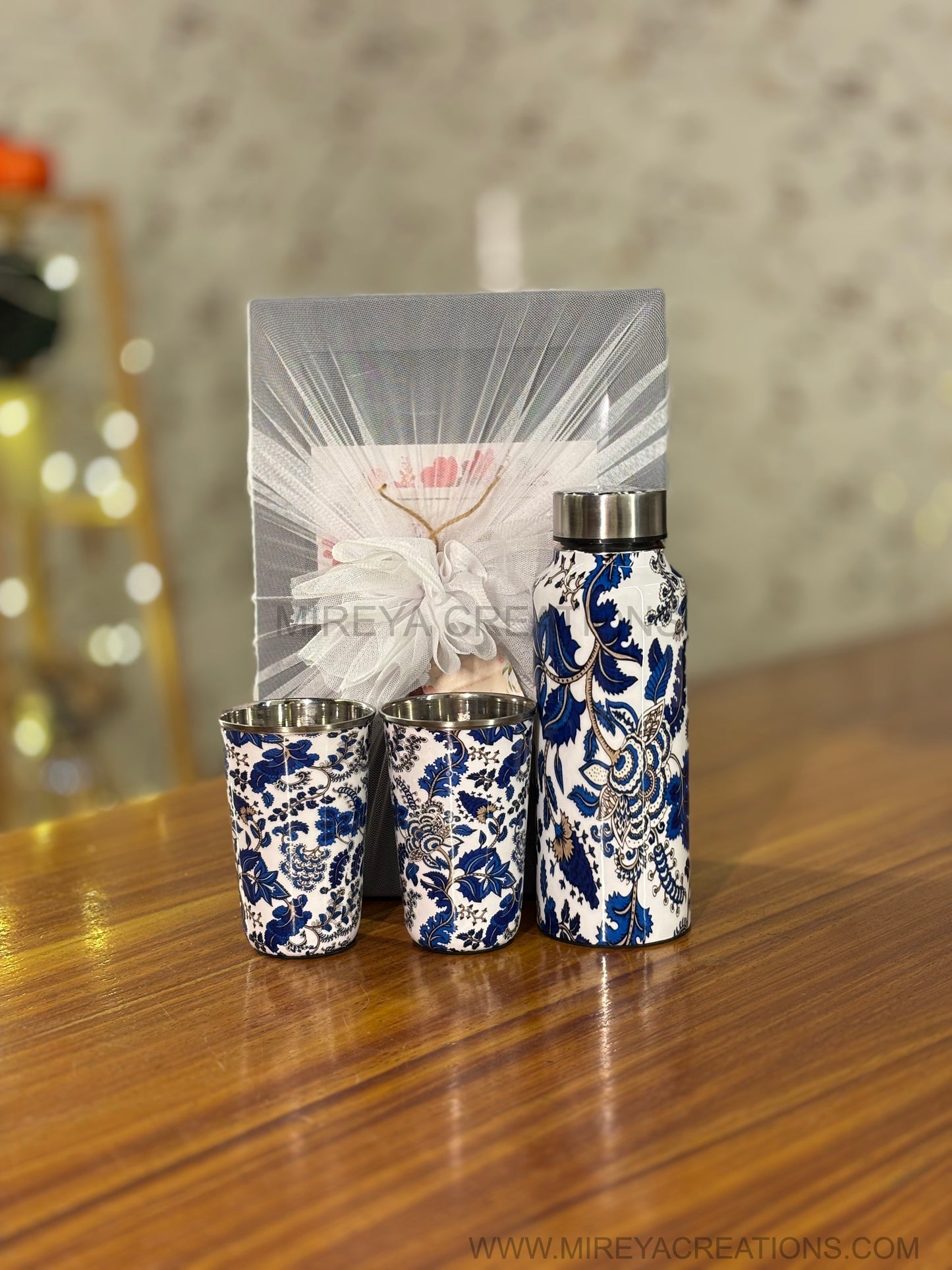 Printed Steel Bottle & Glasses Return Gift | Premium Printed Drinkware Set | Wedding & Housewarming Favor Under ₹1000