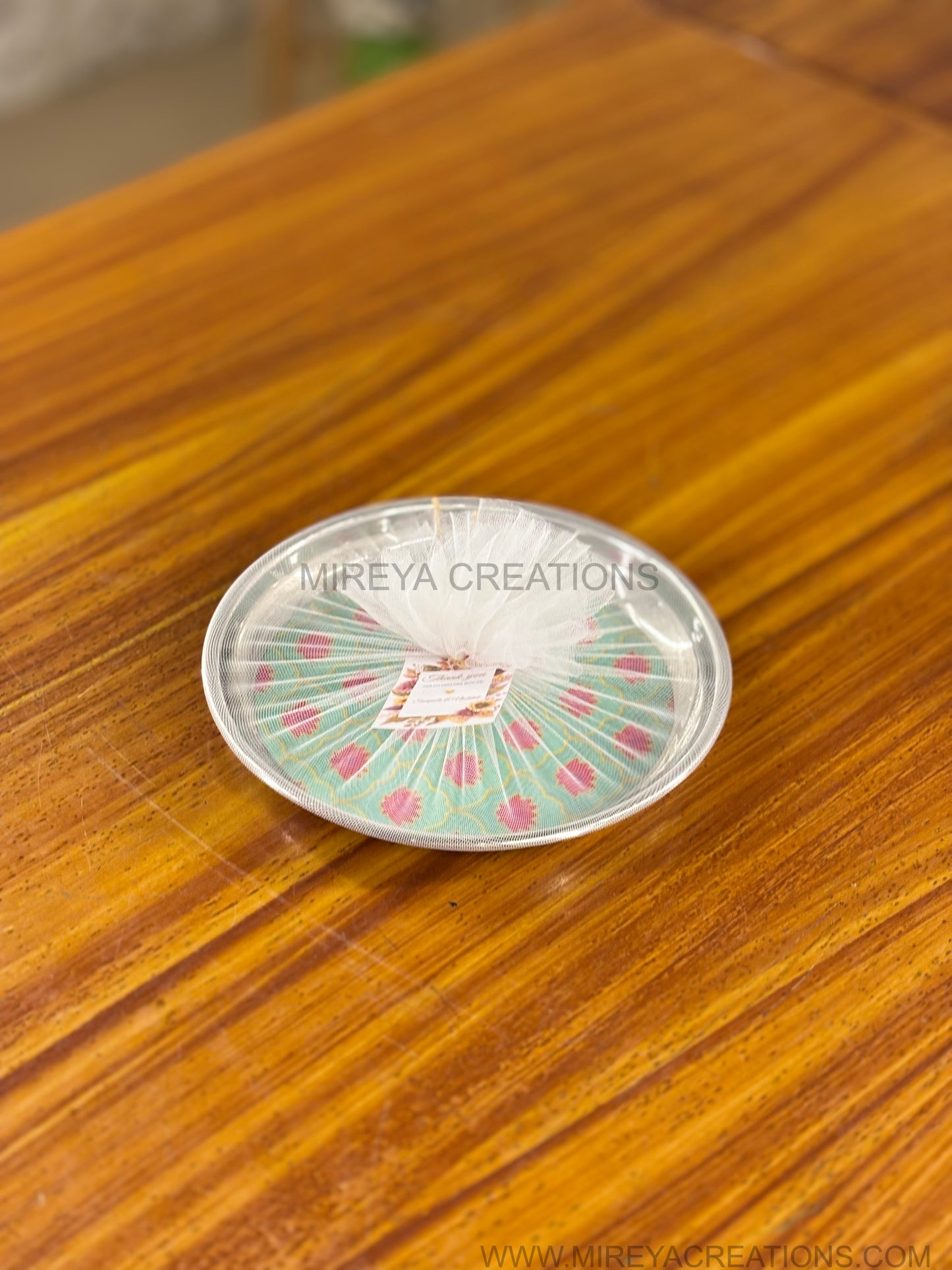 Stainless Steel Printed Plate Return Gift | Decorative Steel Serving Plate | Wedding & Housewarming Favor Under ₹300