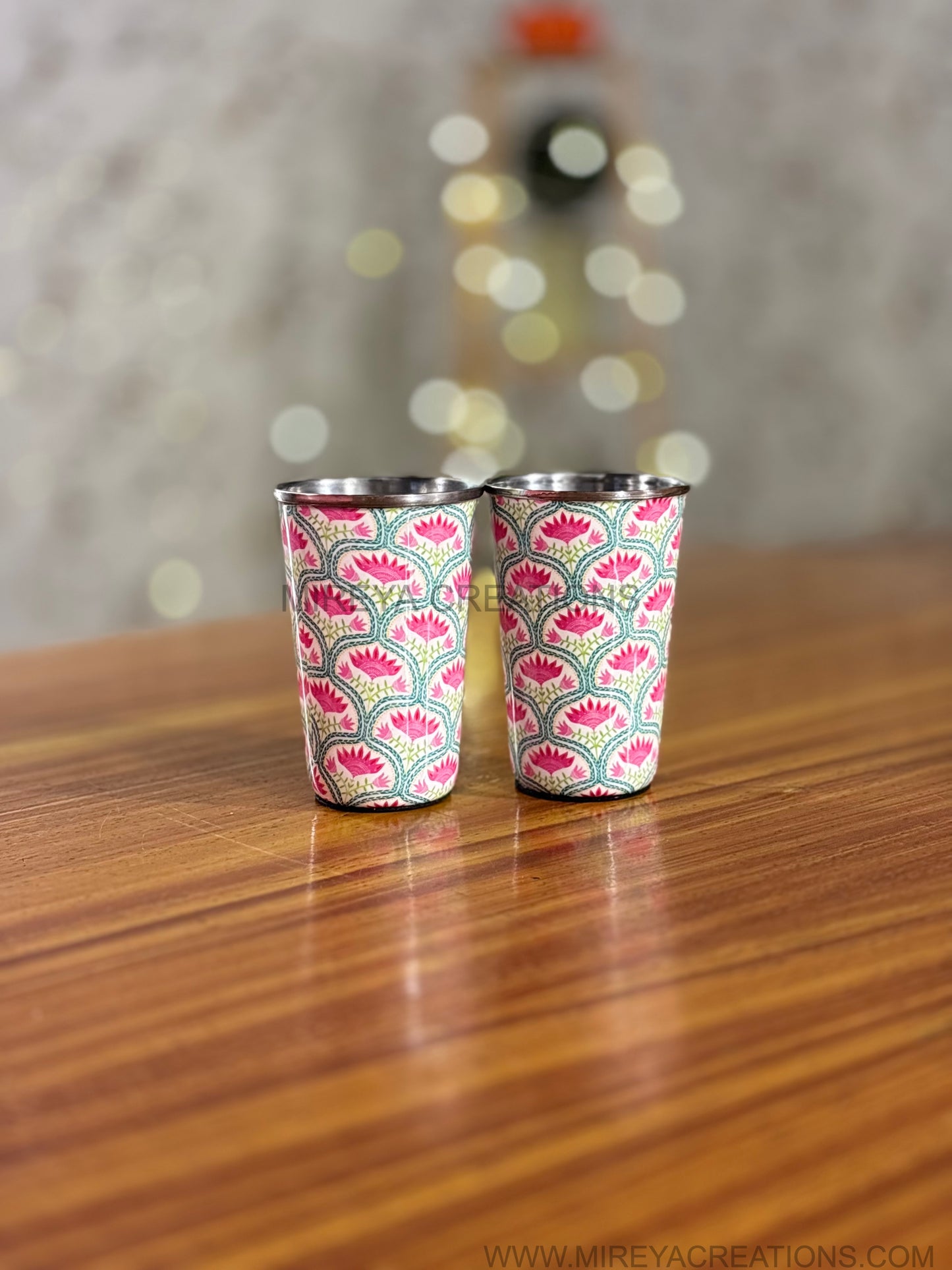 Stainless Steel Bottle & Tumbler Set Return Gift | Personalised Steel Drinkware Set in Pink Velvet Box | Wedding & Festive Favor Under ₹