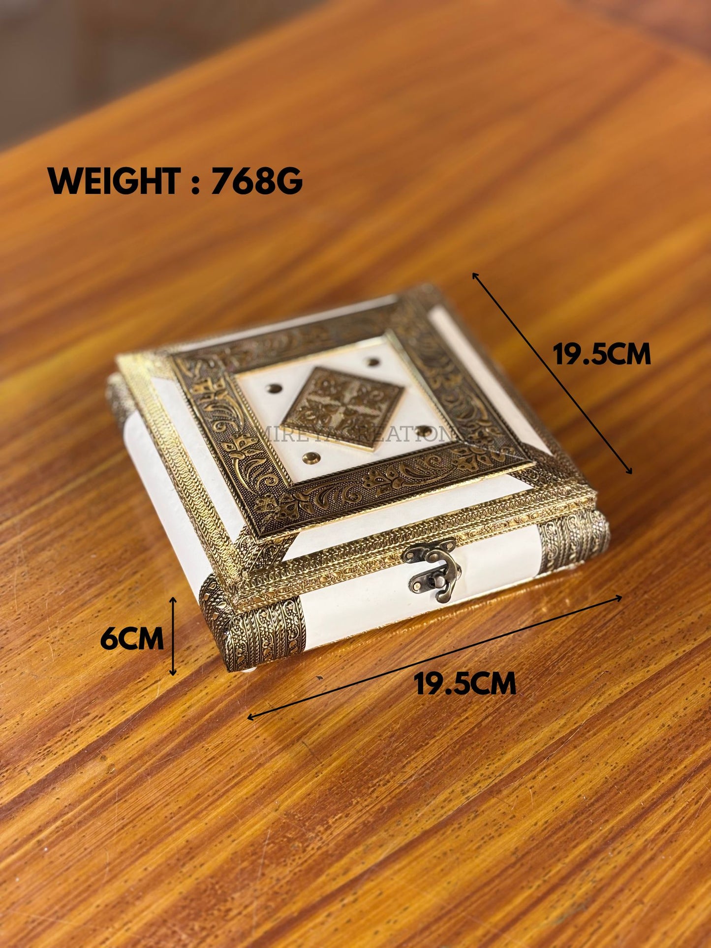 Ivory & Antique Gold Square Dry Fruit Box Return Gift | Ornate Jewellery & Dry Fruit Storage Box | Wedding & Festive Favor
