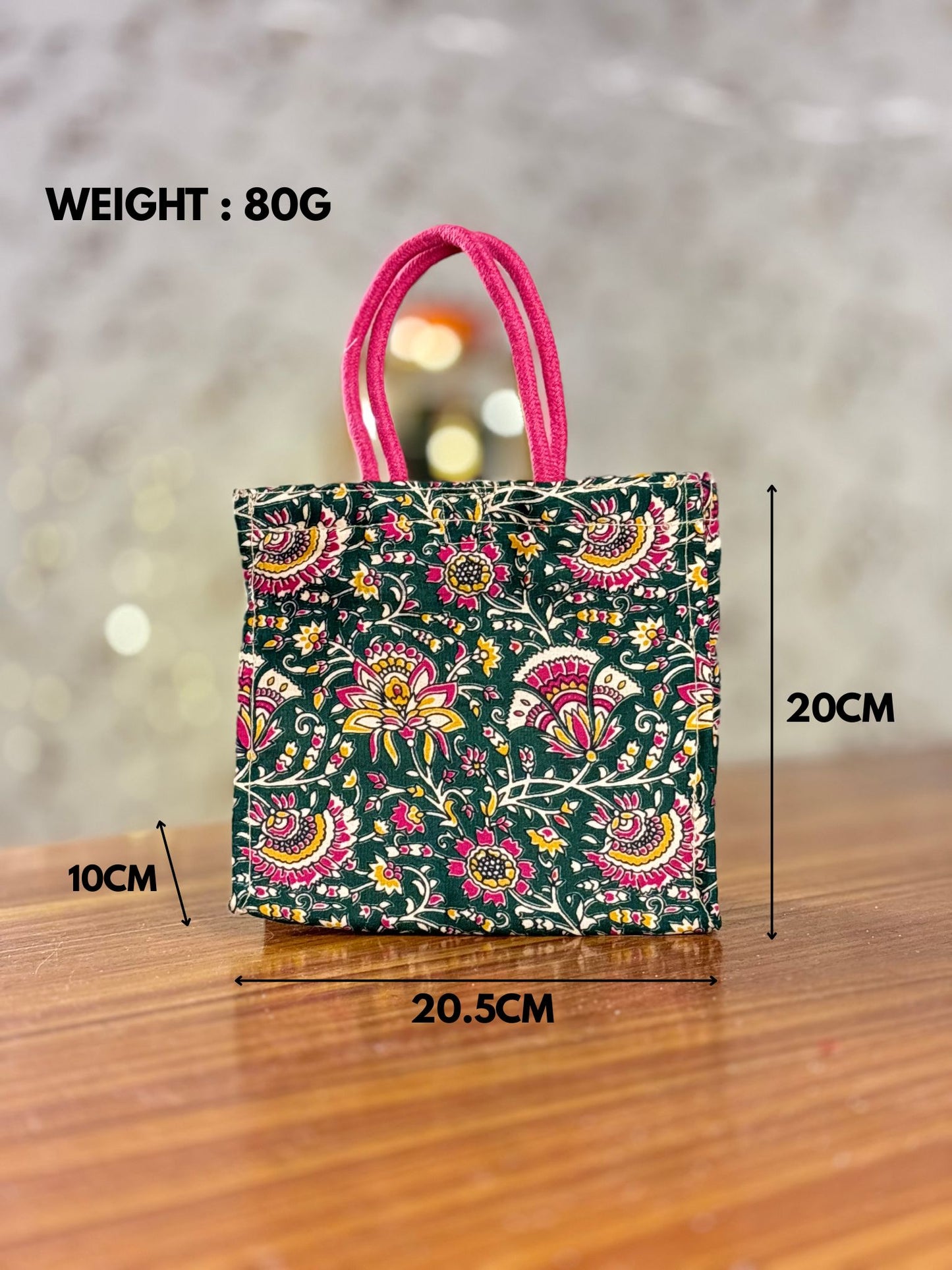 Floral Print Fabric Mini Gift Bag Return Gift | Boutique-Style Floral Bag with Pink Handles | Wedding & Festive Favor Under ₹150