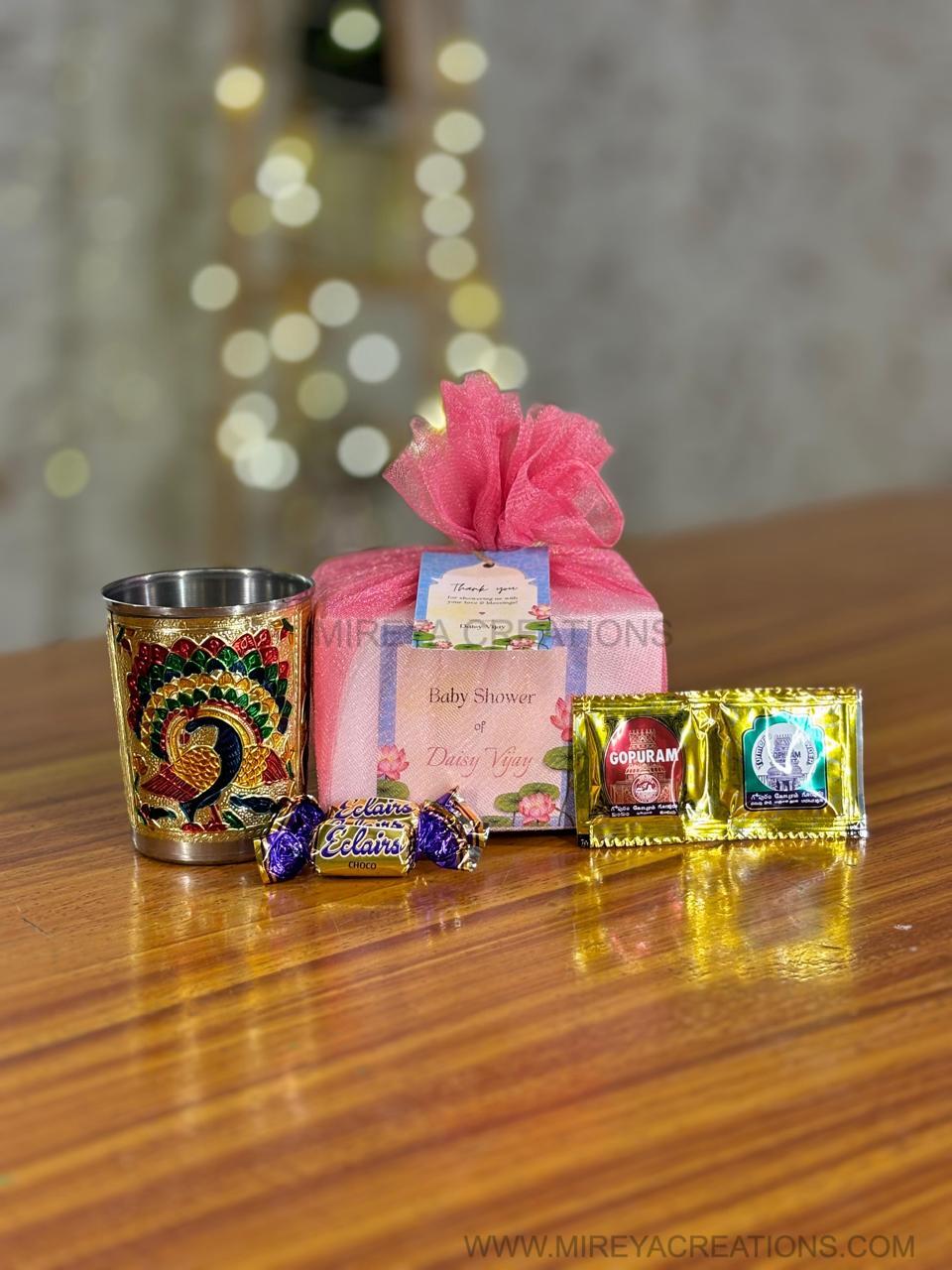 Meenakari Glass + Haldi & KumKum + Chocolates | Custom Return Gift Set | Wedding & Event Favor