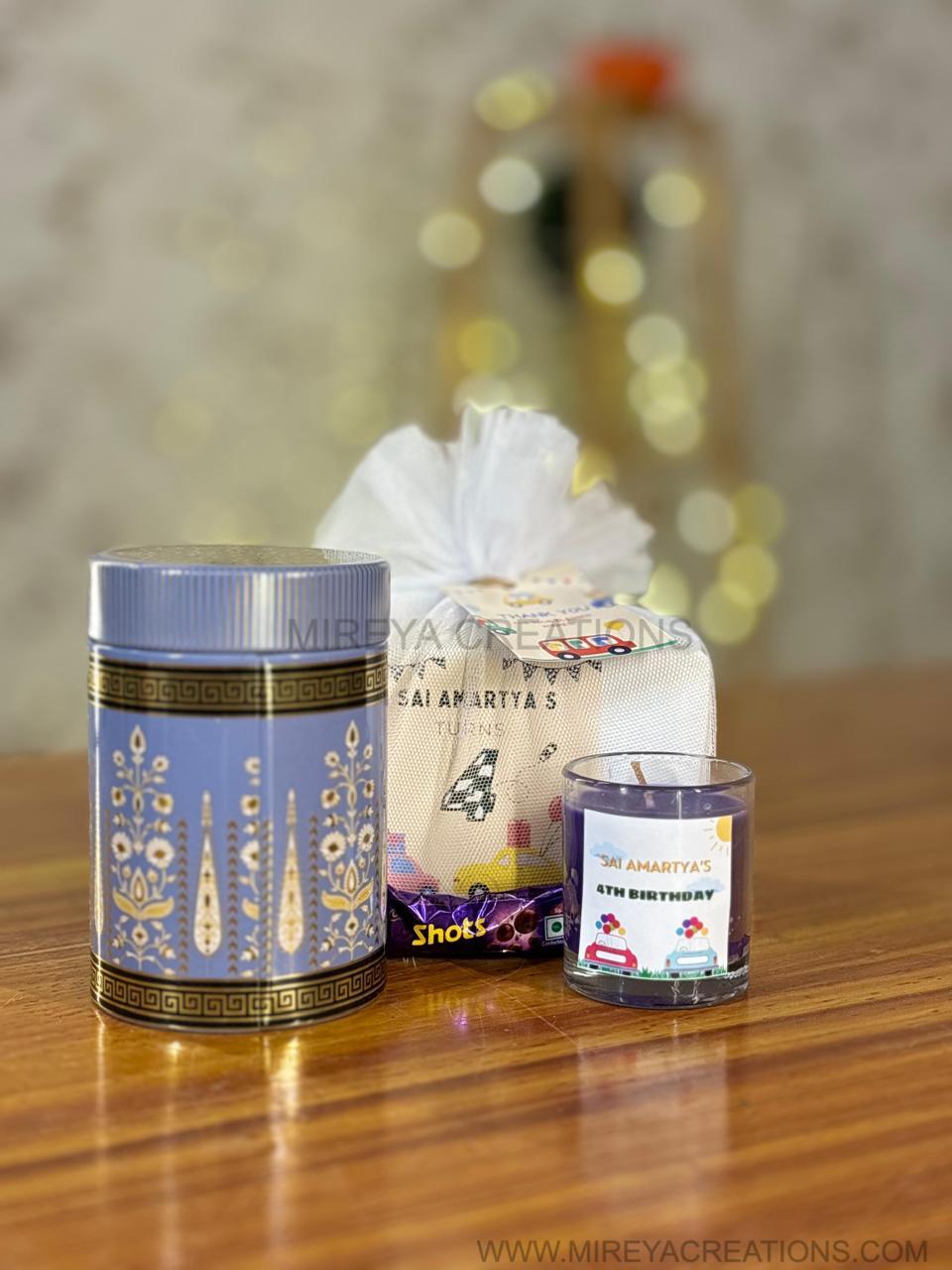 Printed Air-Tight Container + Shot Glass + Shots Chocolate | Combo Return Gift | Wedding Favor Under ₹200