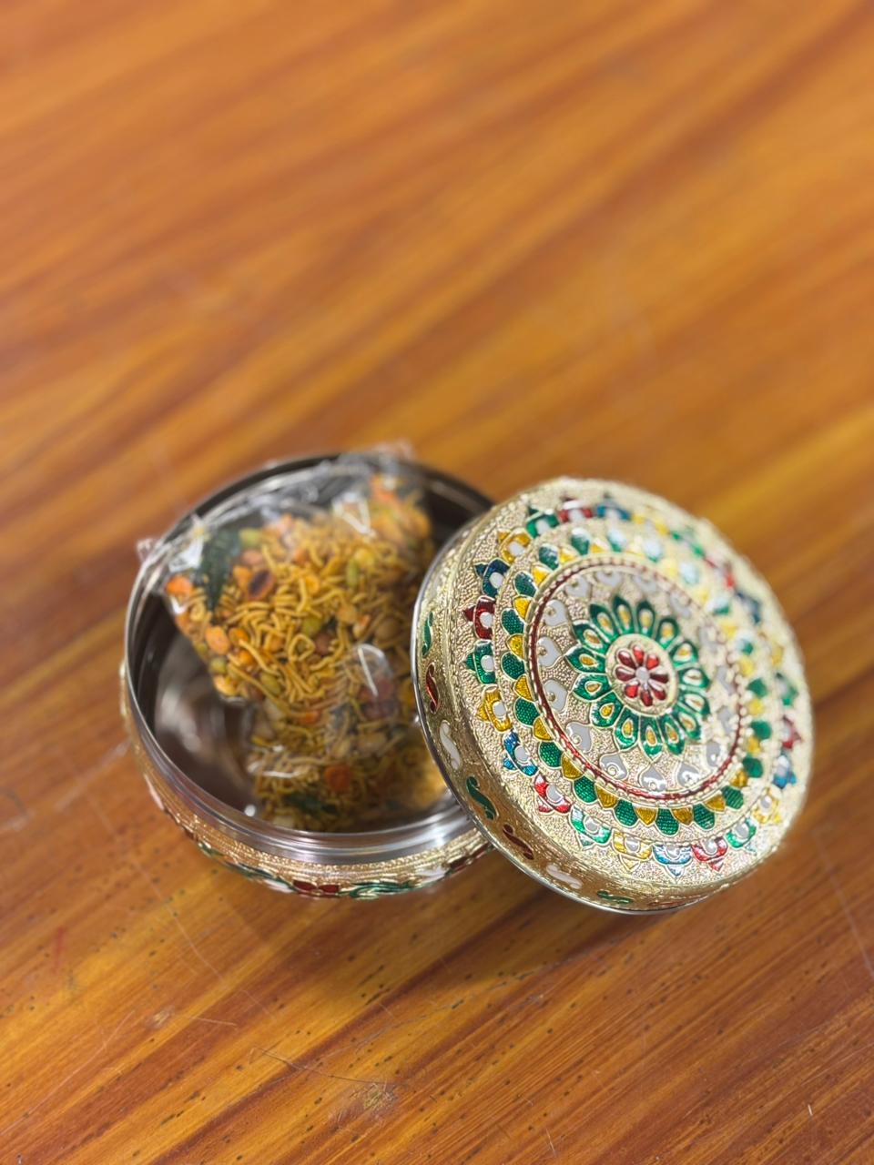 4 Inch Meenakari Box Return Gift | Decorative Meenakari Box With Mixture | Wedding & Party Favor Under ₹200