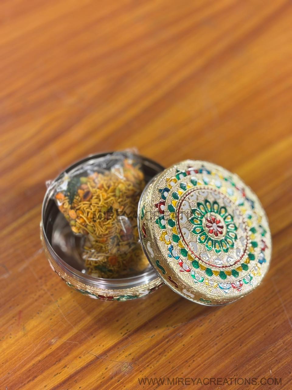 5 Inch Meenakari Box Return Gift | Decorative Meenakari Box With Mixture | Wedding & Party Favor Under ₹200