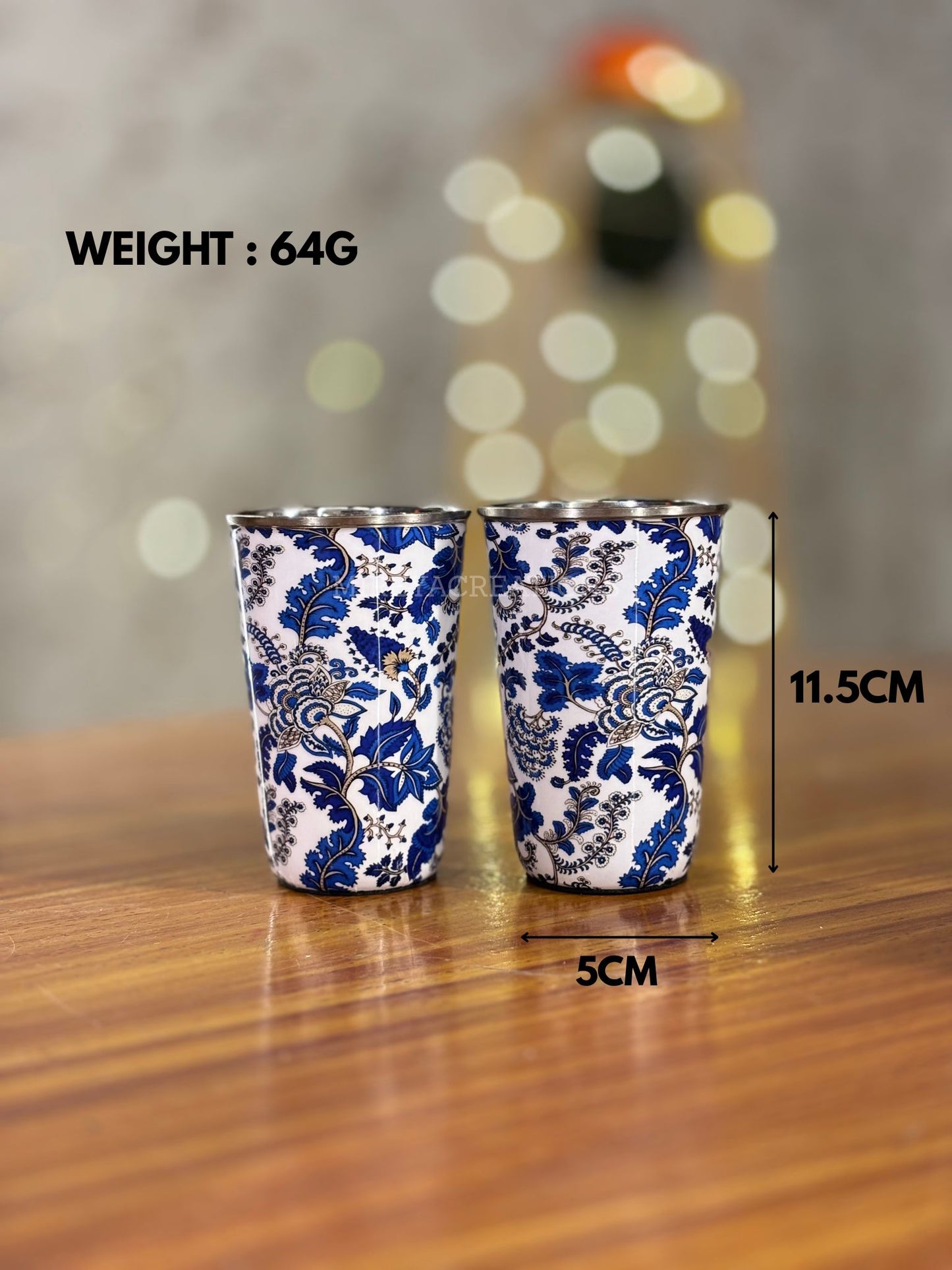 Printed Steel Glass Set Return Gift | Set of 2 Stainless Steel Glasses | Wedding & Housewarming Favor Under ₹500