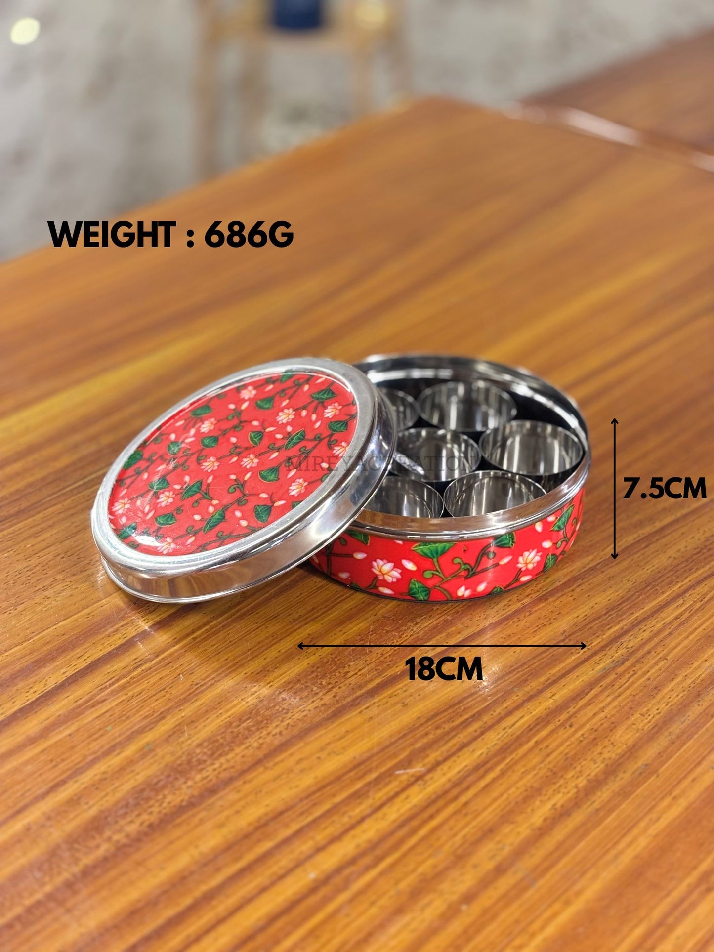 Stainless Steel Printed Spice Box Return Gift | Decorative Steel Masala Storage Box | Wedding & Kitchen Favor Under ₹1200