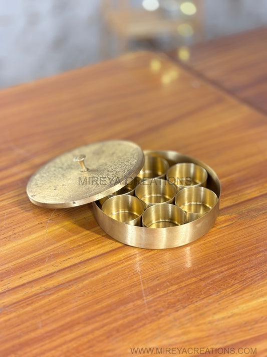 Brass Spice Box Return Gifts Under ₹100 - Traditional Kitchen Storage for Weddings & Housewarmings