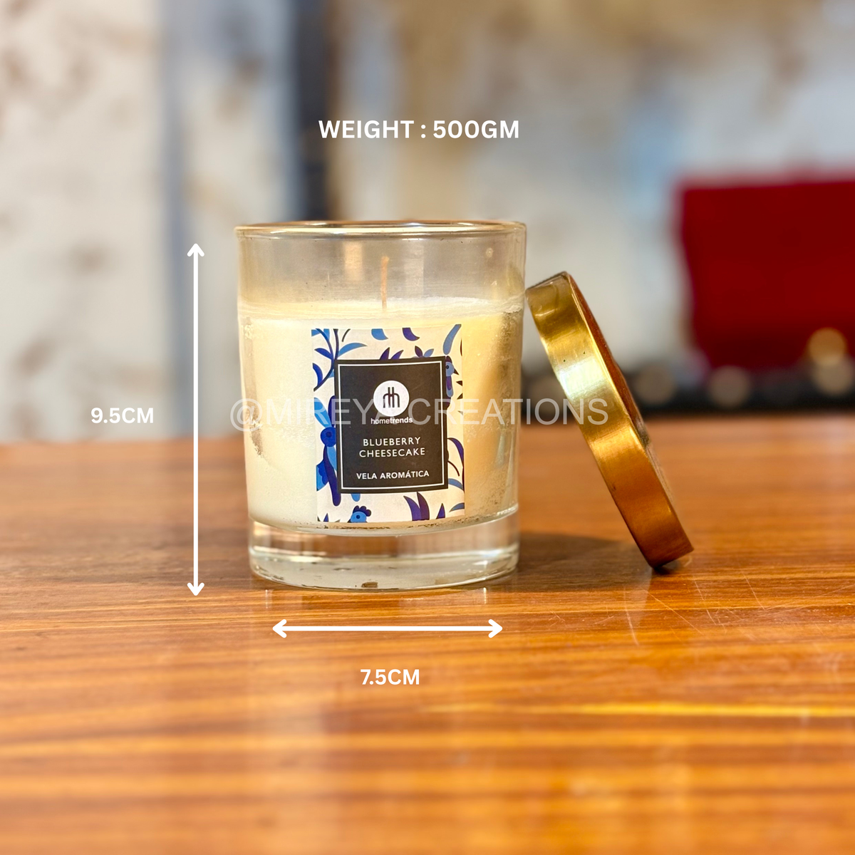 2 Pcs Printed Brass Glass + Scented Blueberry Cheesecake Candle + Customizable Card