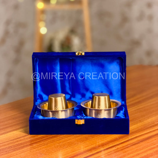 Set of 2 Brass Dabaras in Velvet Box