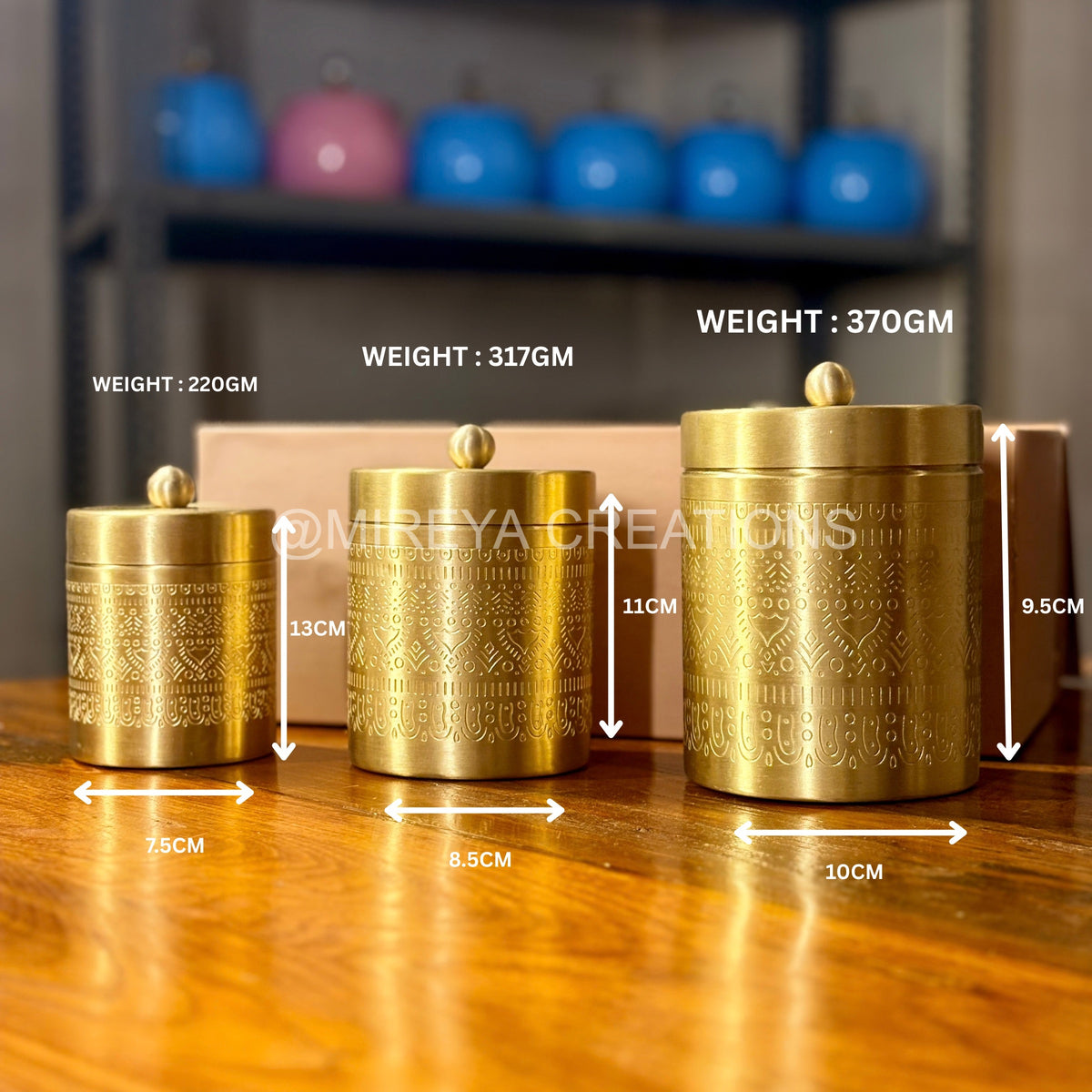 Set of 3 Premium Brass Contaiers