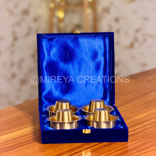 Set of 4 Brass Dabaras in Velvet Box