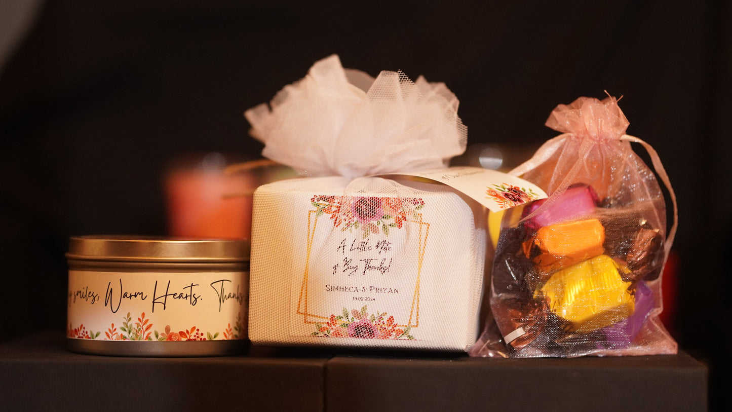 3oz Tin Candle  + Chocolate Pouch  - Perfect Return Gifts !