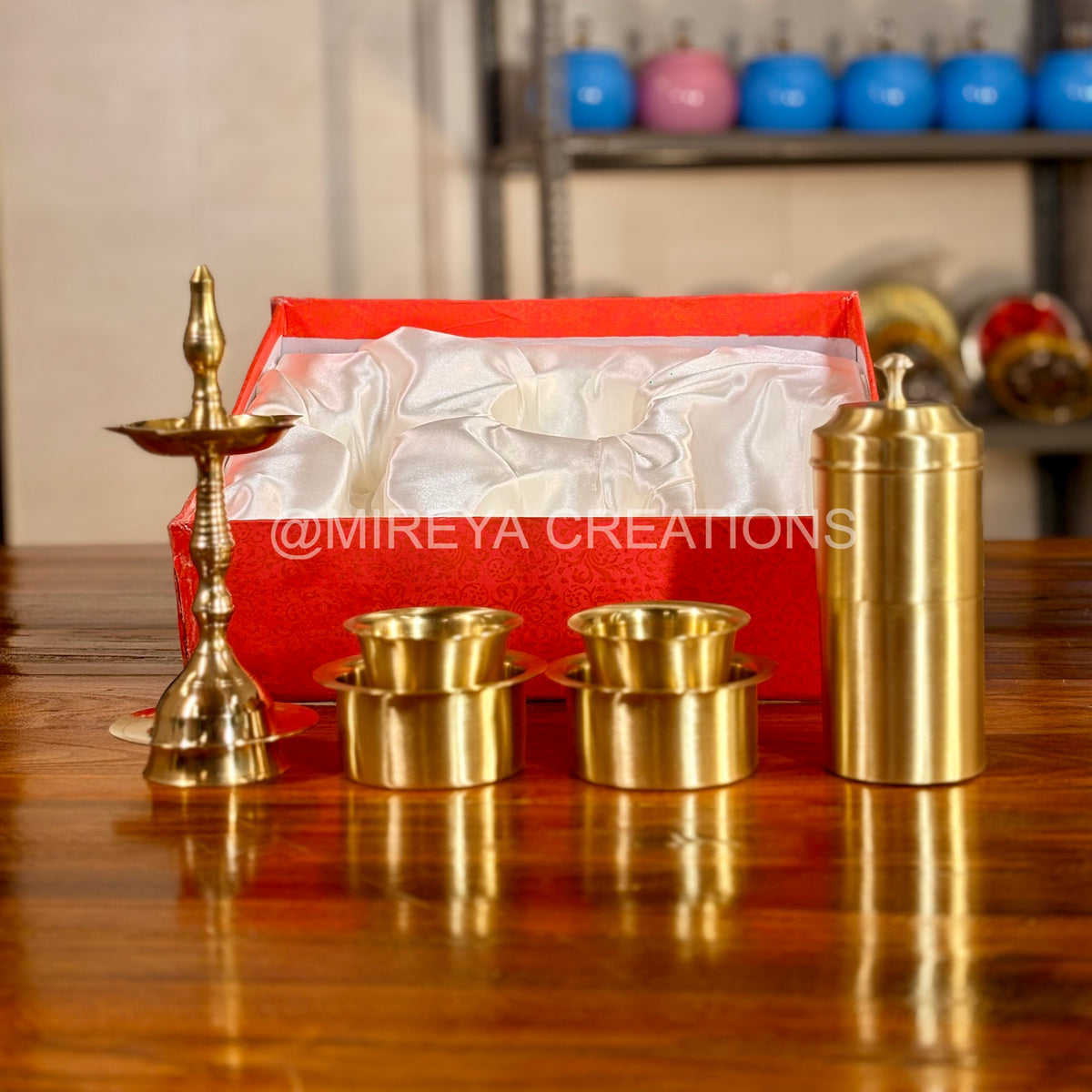 Brass Lamp + Set of 2 Brass Dabara + Coffee Filter