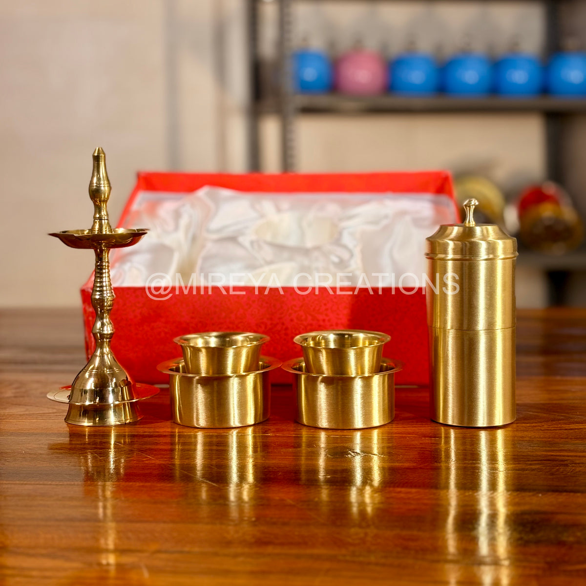 Brass Lamp + Set of 2 Brass Dabara + Coffee Filter