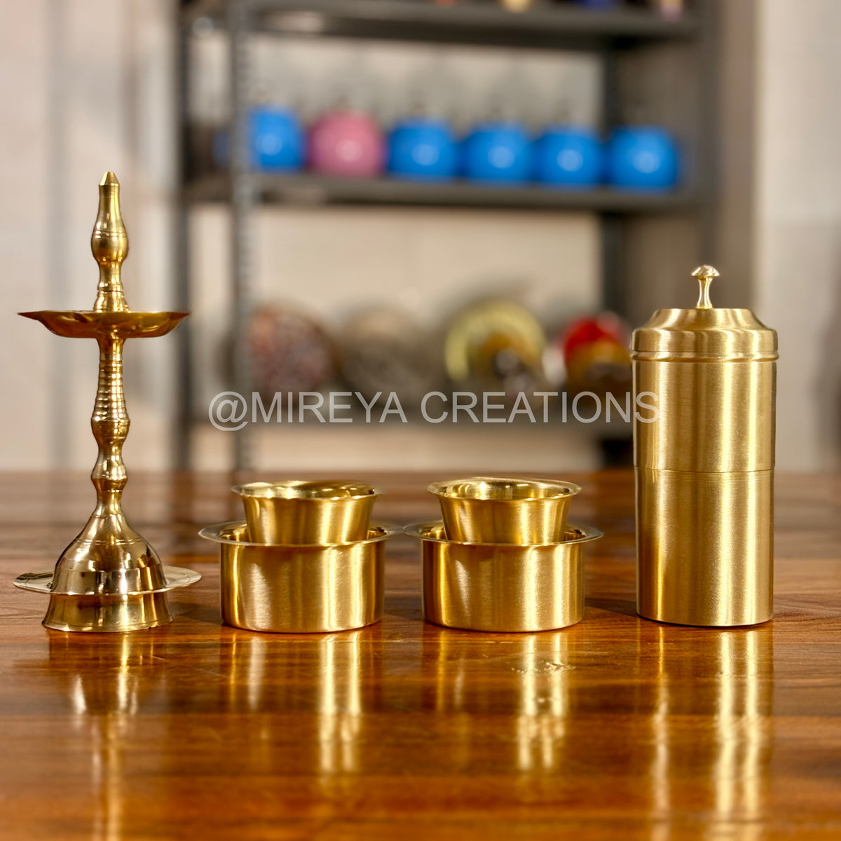 Brass Lamp + Set of 2 Brass Dabara + Coffee Filter
