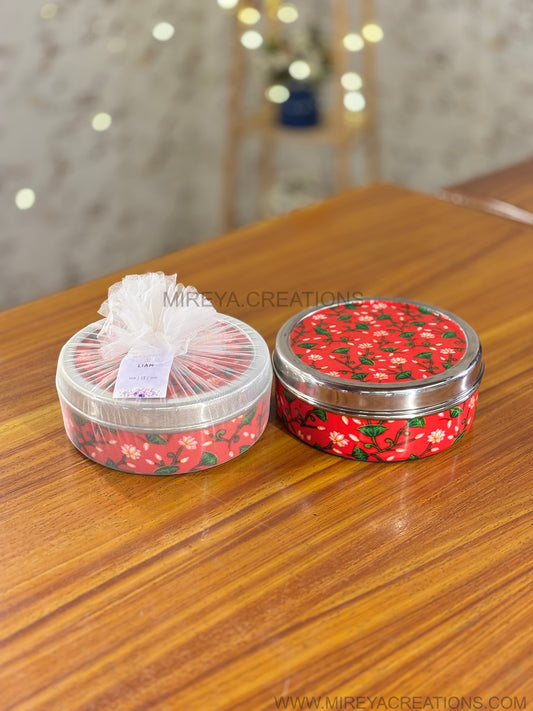 Stainless Steel Printed Spice Box Return Gift | Decorative Steel Masala Storage Box | Wedding & Kitchen Favor Under ₹1200