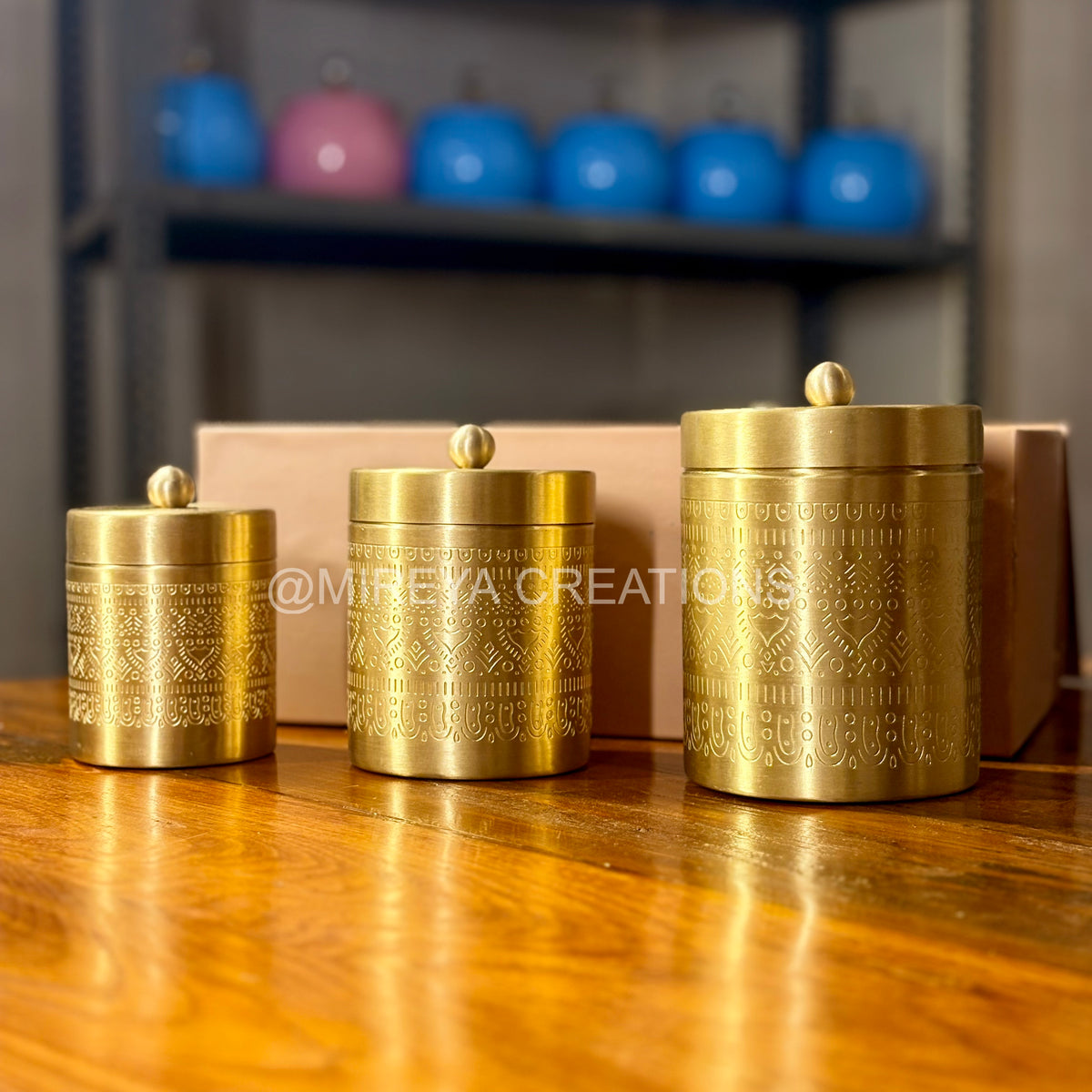 Set of 3 Premium Brass Contaiers