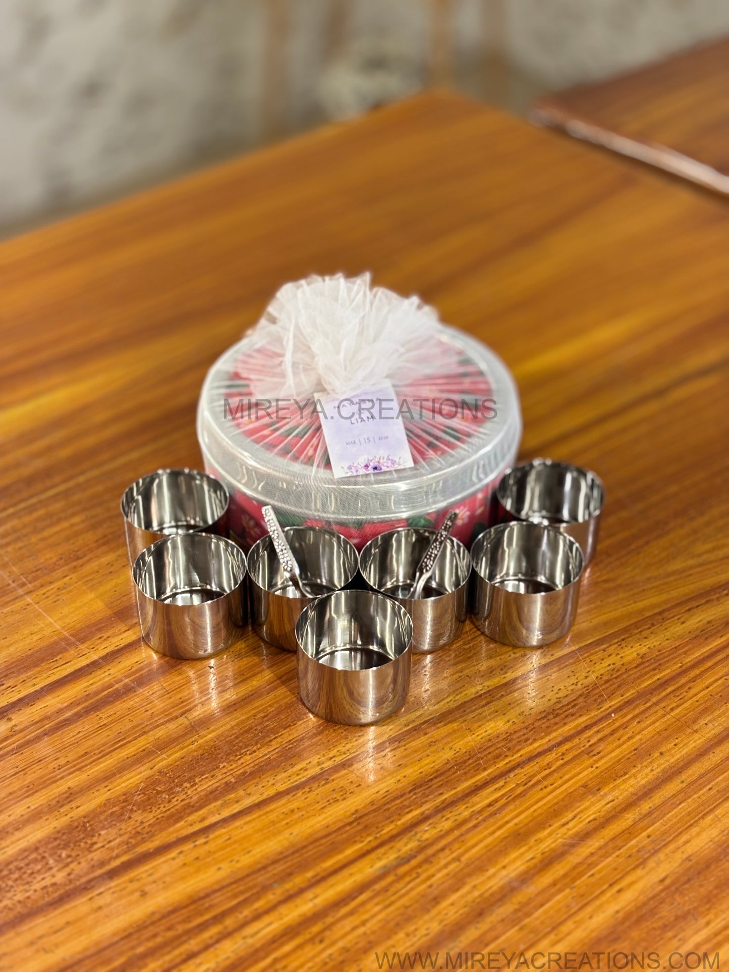 Stainless Steel Printed Spice Box Return Gift | Decorative Steel Masala Storage Box | Wedding & Kitchen Favor Under ₹1200