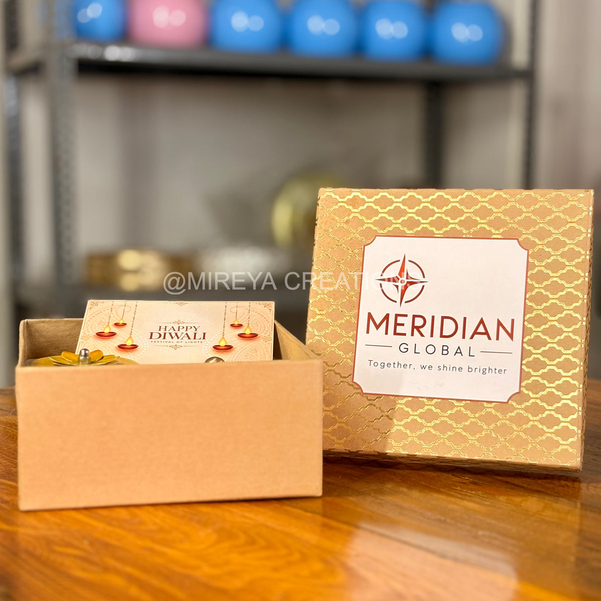Brass Dry Fruit Box + Decorative Jar + Pack of Ferrero Rocher + Customised Card