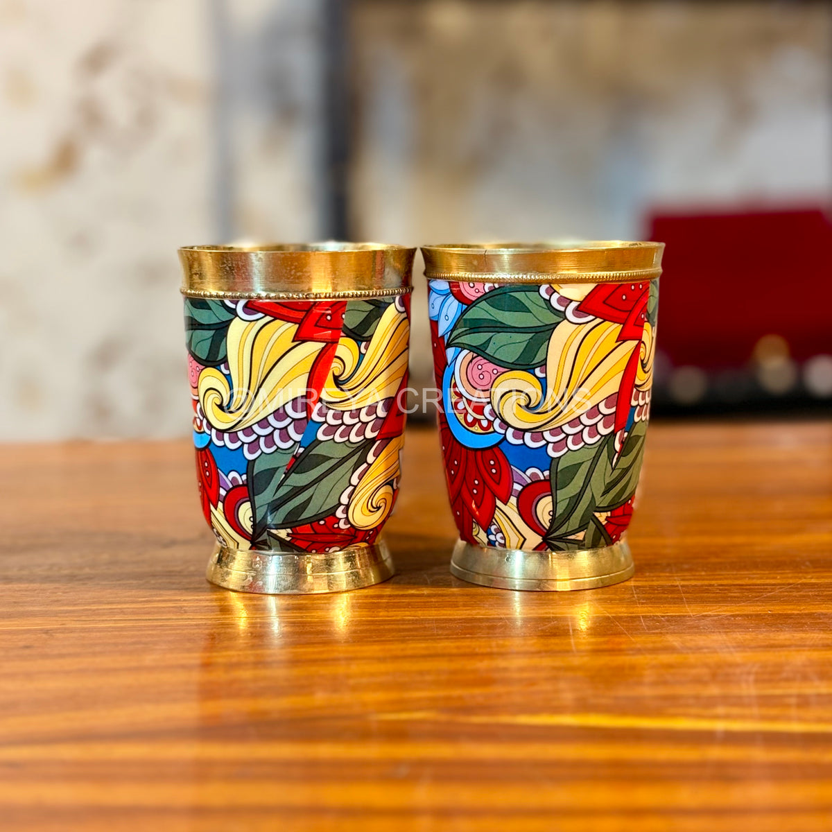 2 Pcs Printed Brass Glass + Scented Blueberry Cheesecake Candle + Customizable Card