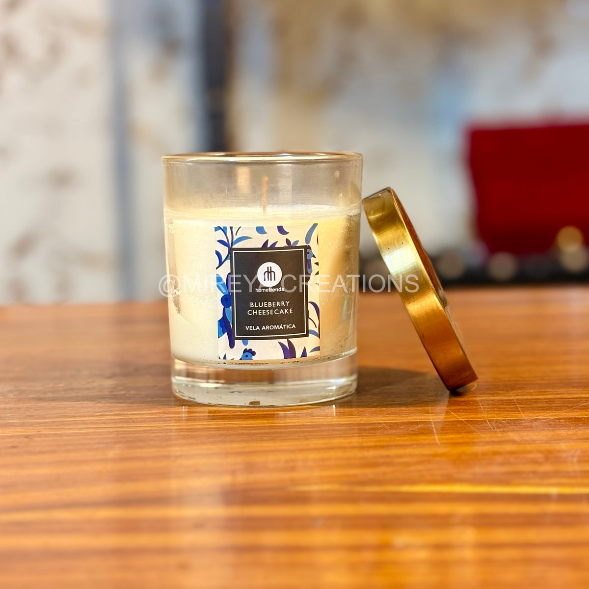 2 Pcs Printed Brass Glass + Scented Blueberry Cheesecake Candle + Customizable Card