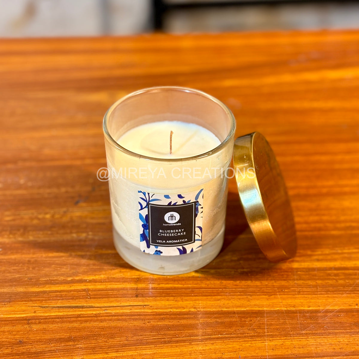 2 Pcs Printed Brass Glass + Scented Blueberry Cheesecake Candle + Customizable Card