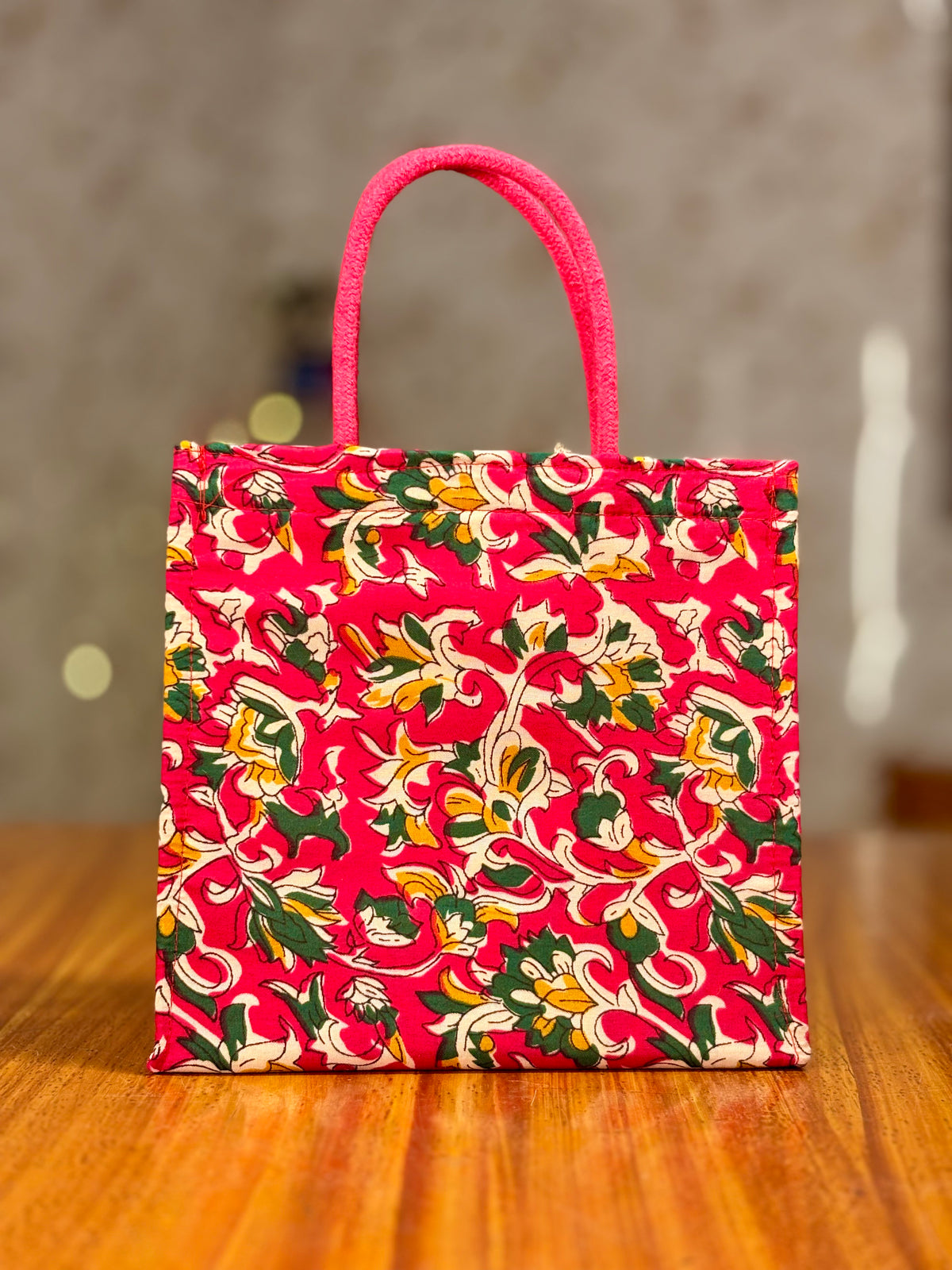 Printed Copper Bottle + Ceramic Printed Jar With Kalamkari Bag