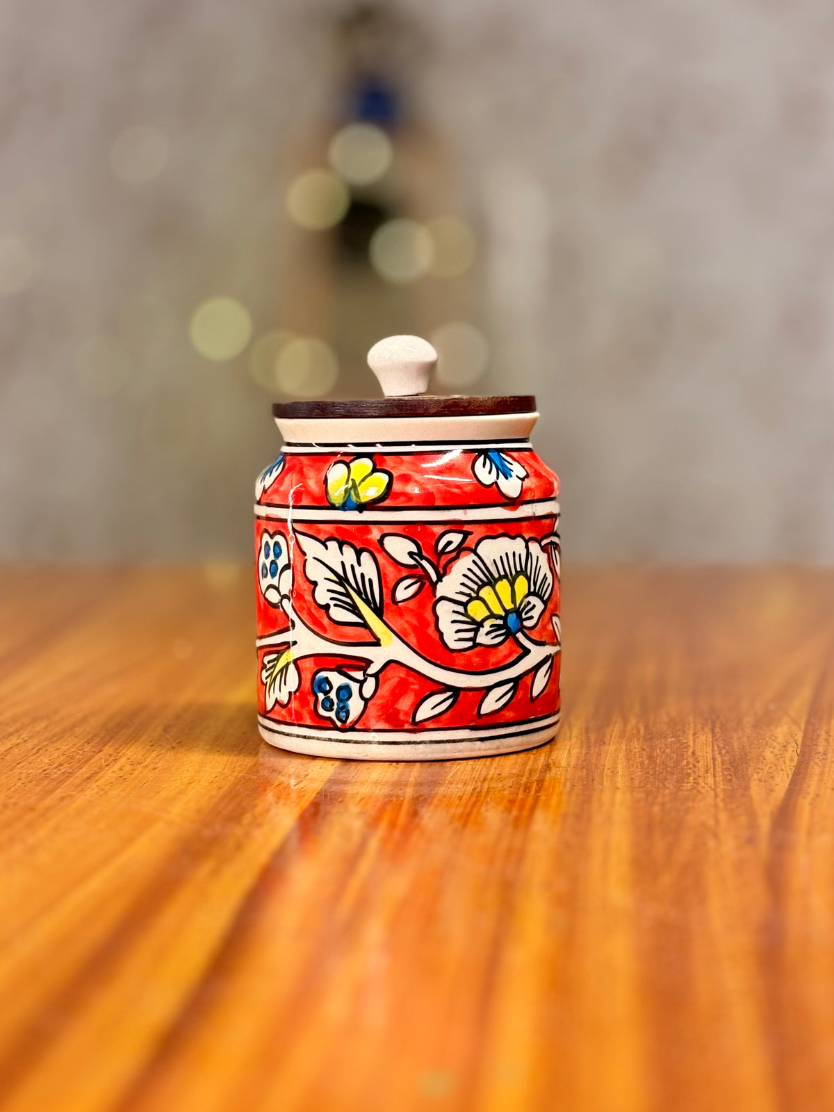 Printed Copper Bottle + Ceramic Printed Jar With Kalamkari Bag