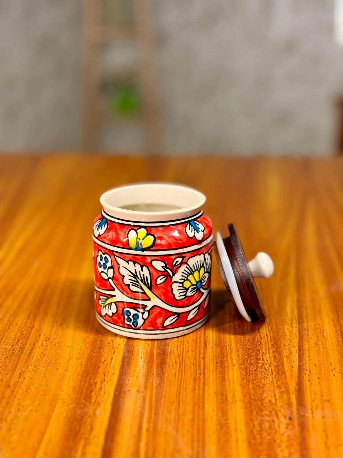 Printed Copper Bottle + Ceramic Printed Jar With Kalamkari Bag