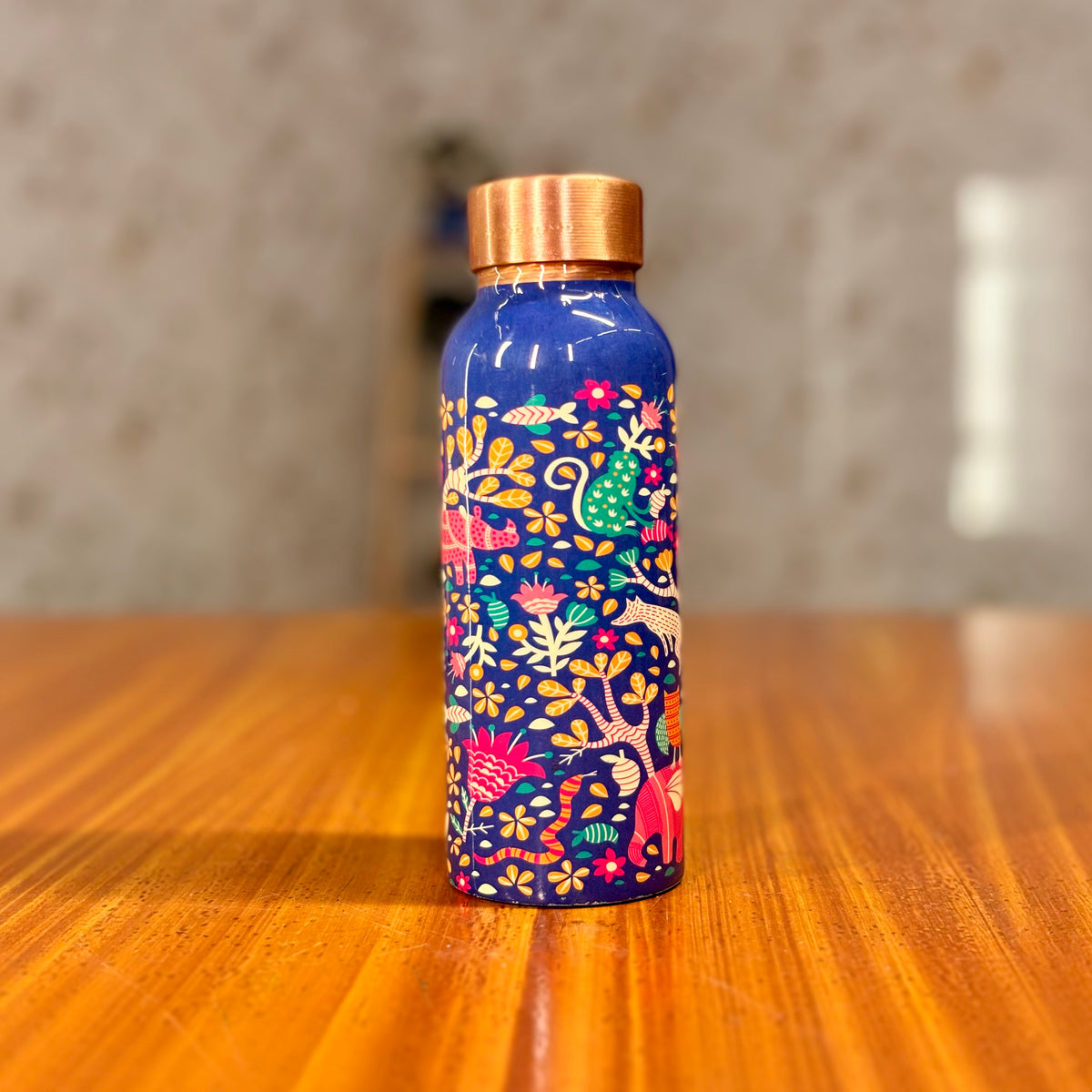 Printed Copper Bottle + Ceramic Printed Jar With Kalamkari Bag