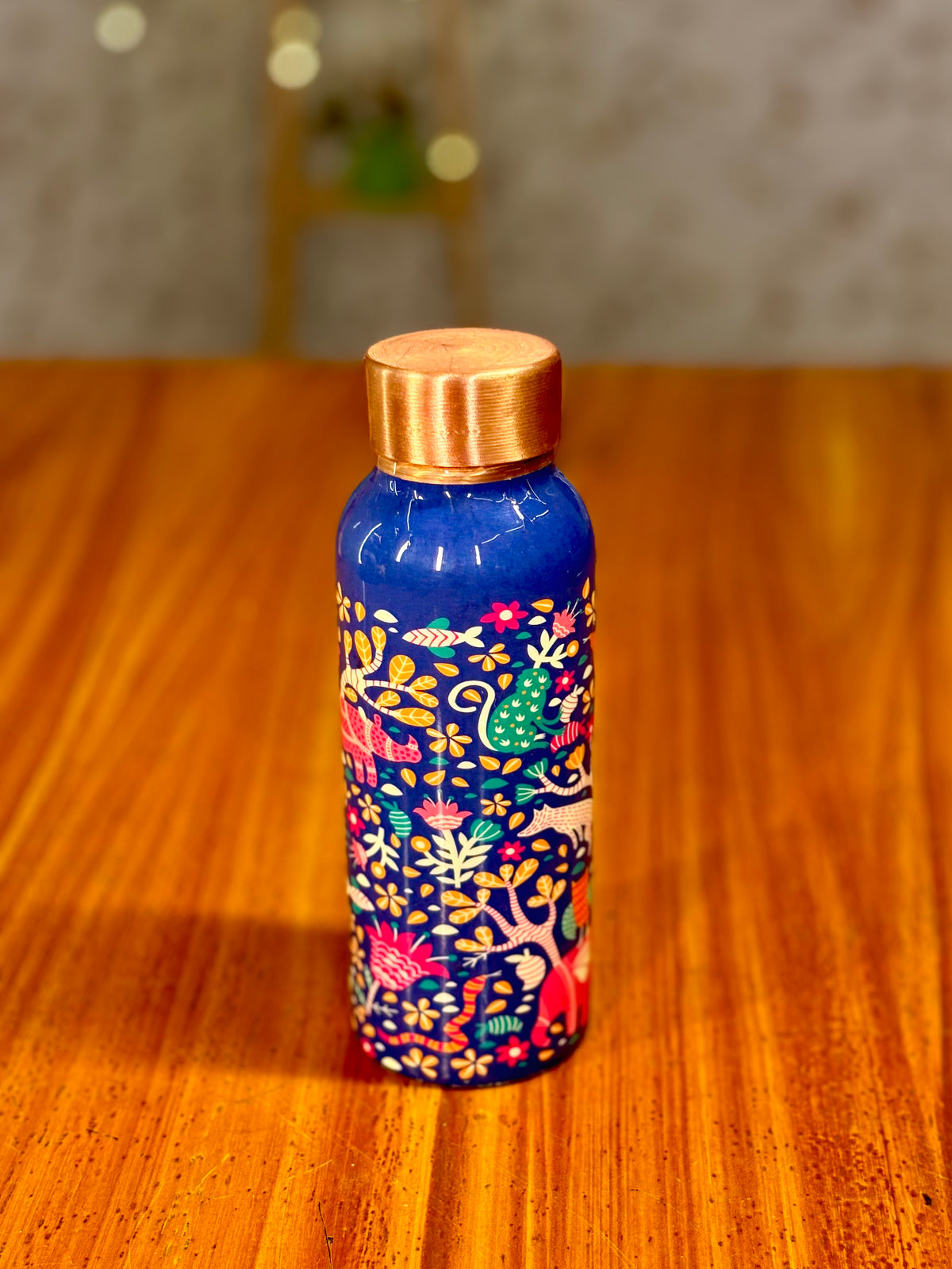 Printed Copper Bottle + Ceramic Printed Jar With Kalamkari Bag