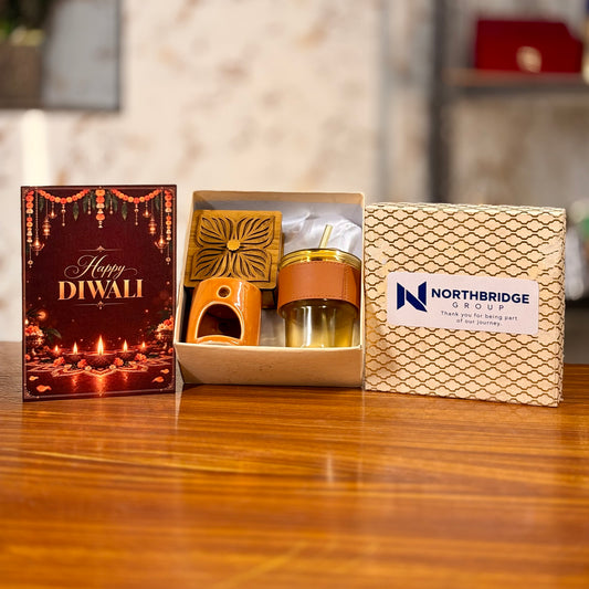 Wooden decorative Box + Slub Glass + Ceramic Burner + Customised Card