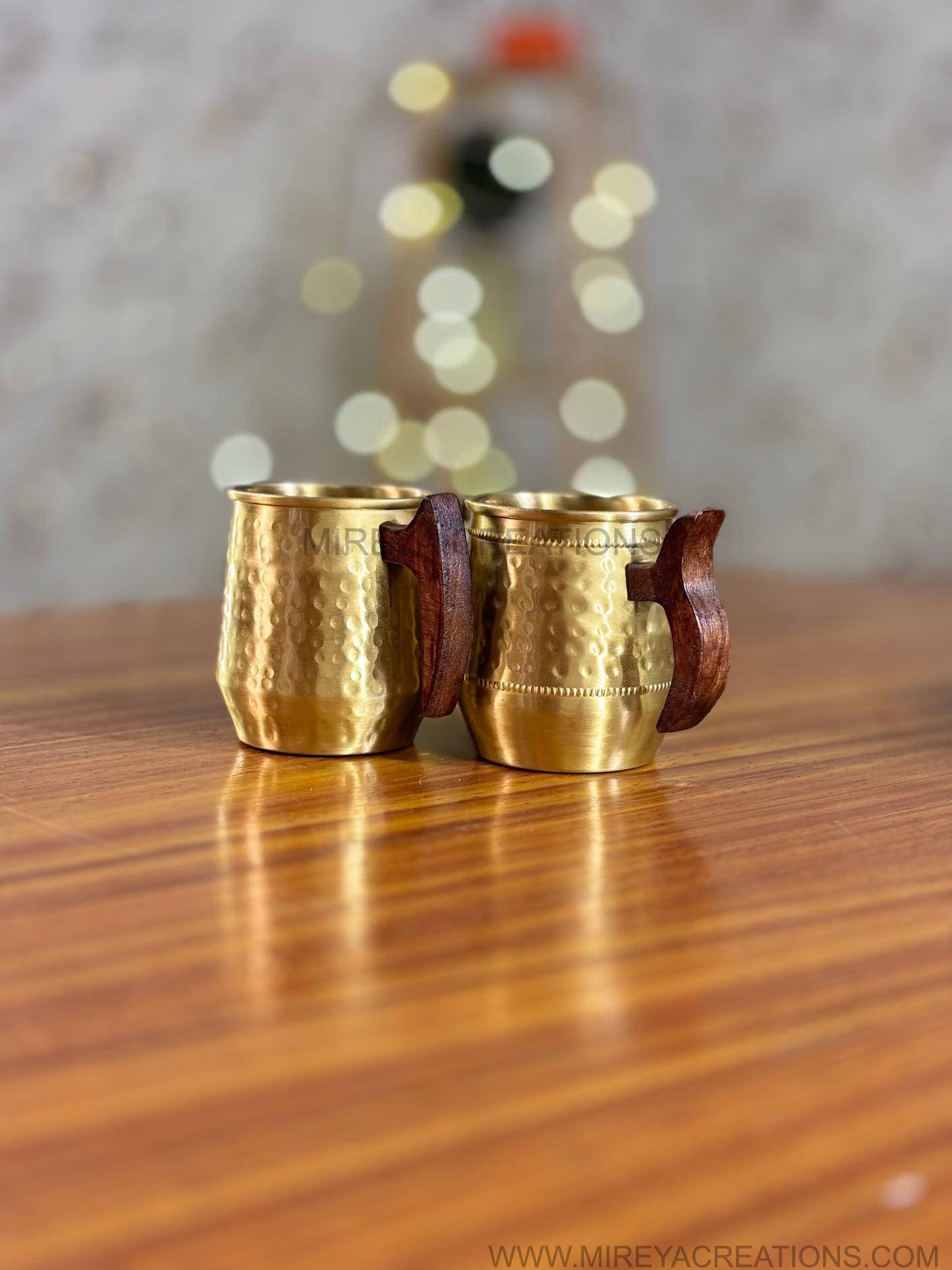 Hammered Brass Mug & Wooden Heart Shaped Bowl Gift Set Return Gift | Mint Green Floral Gift Box Hamper | Wedding & Festive Favor Under ₹2200