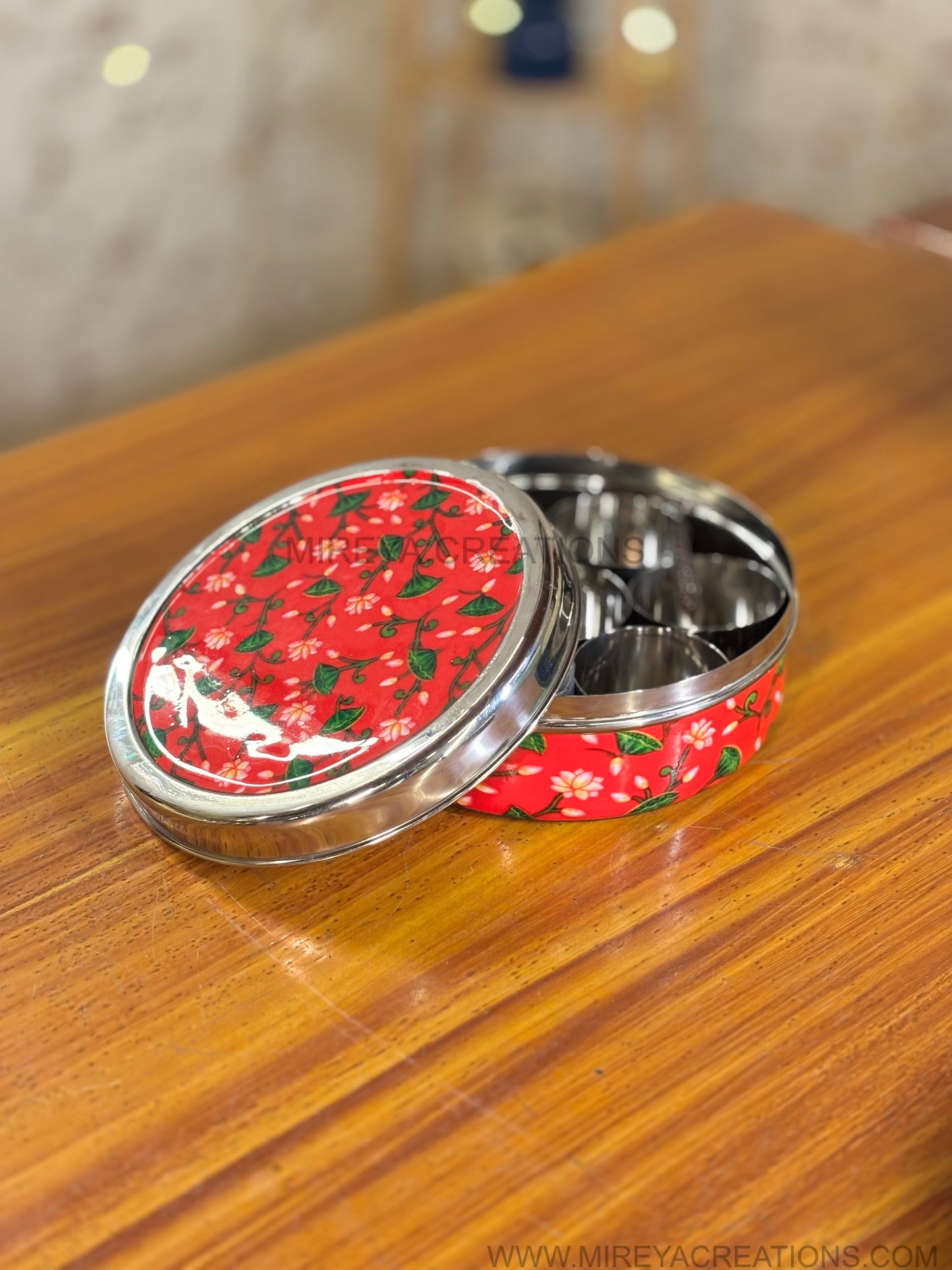 Printed Steel Spice Box Gift Set Return Gift | Printed Steel Plate & 2Pcs Printed Bowls Combo | Wedding & Housewarming Favor Under ₹1800