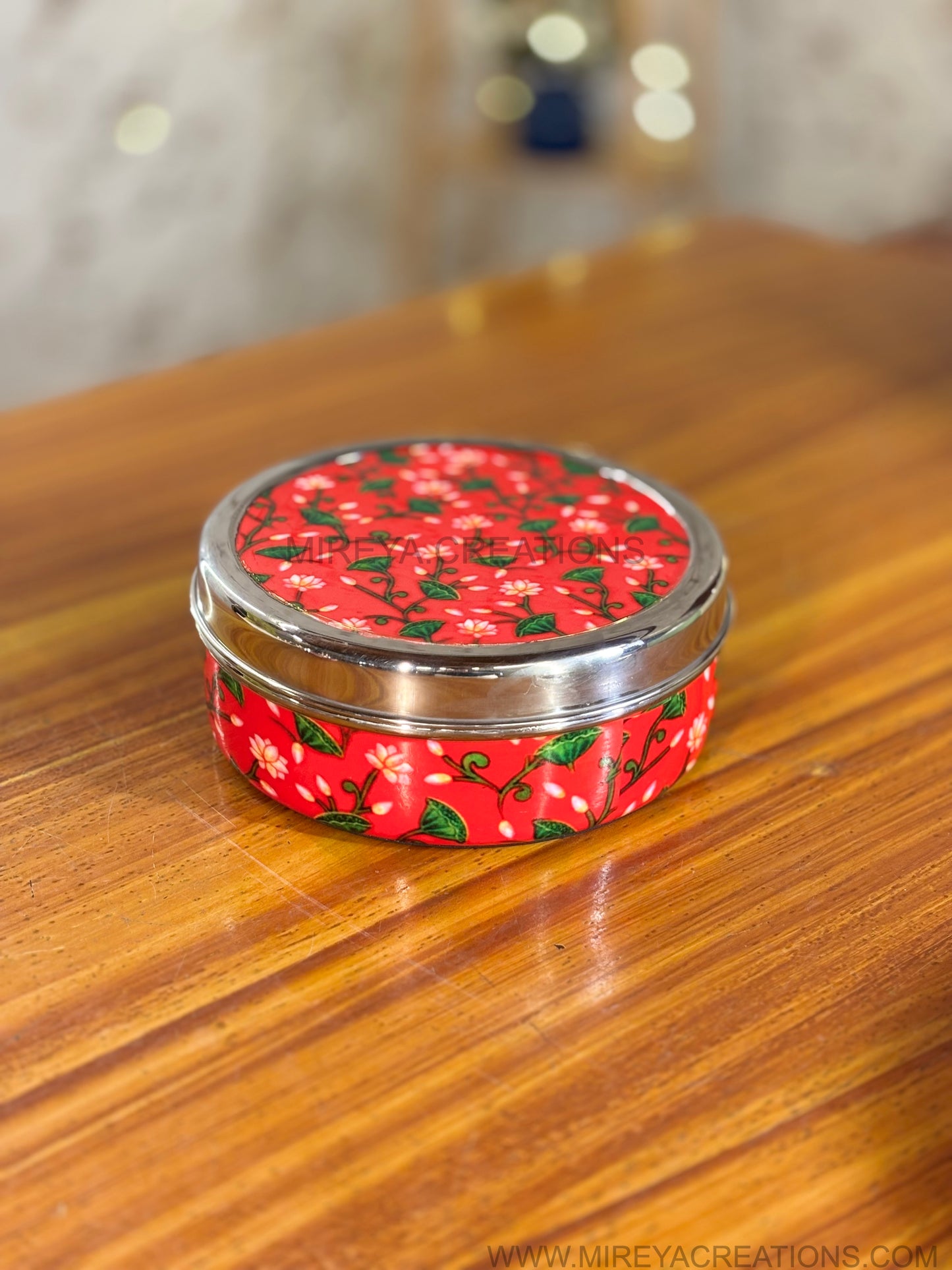 Printed Steel Spice Box Gift Set Return Gift | Printed Steel Plate & 2Pcs Printed Bowls Combo | Wedding & Housewarming Favor Under ₹1800