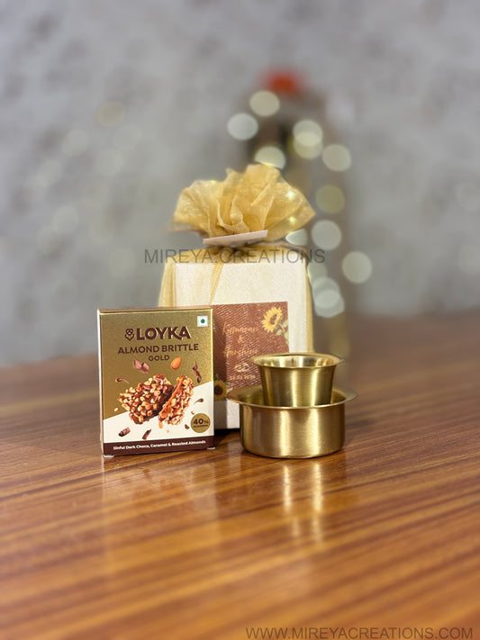 Brass Dabara Set Return Gift | Loyka Almond Brittle Gold Combo Gift Set | Wedding & Festive Favor Under ₹500