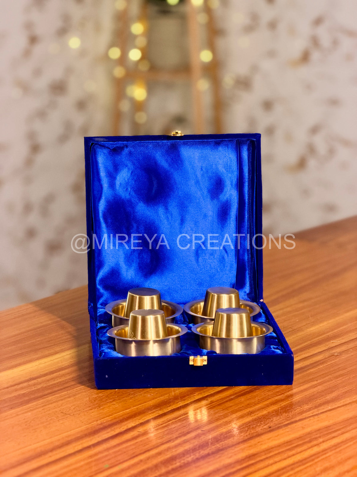 Set of 4 Brass Dabaras in Velvet Box