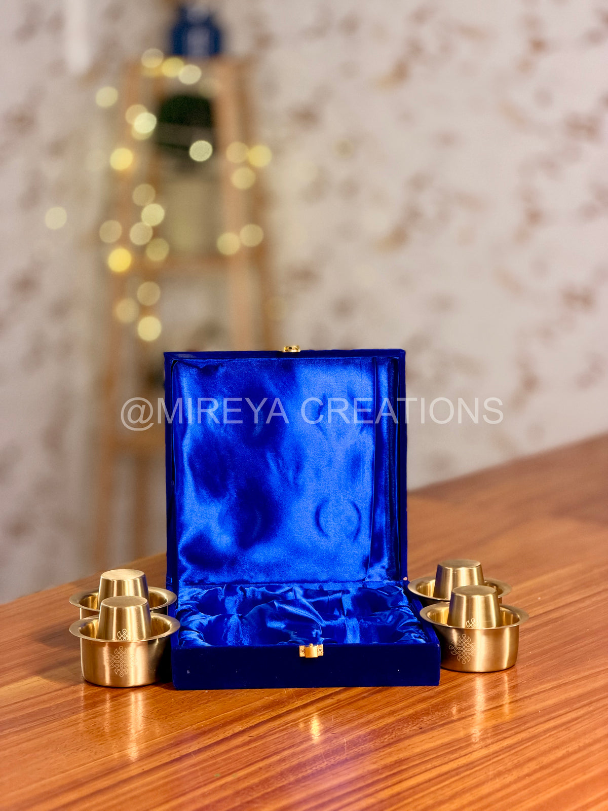Set of 4 Brass Dabaras in Velvet Box