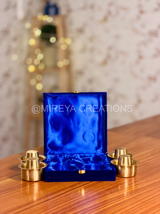 Set of 4 Brass Dabaras in Velvet Box