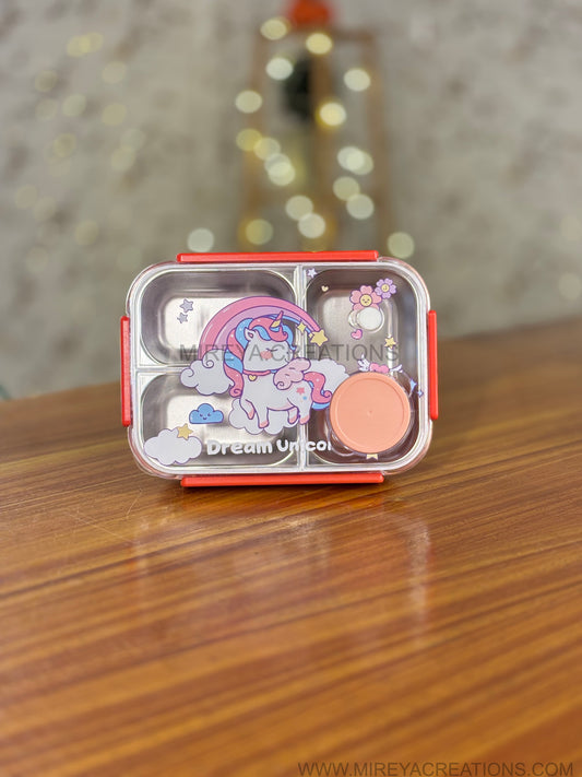 Unicorn Theme Stainless Steel Lunch Box Return Gift | Cute Kids Lunch Box with Unicorn Design | Birthday & School Favor Under ₹600