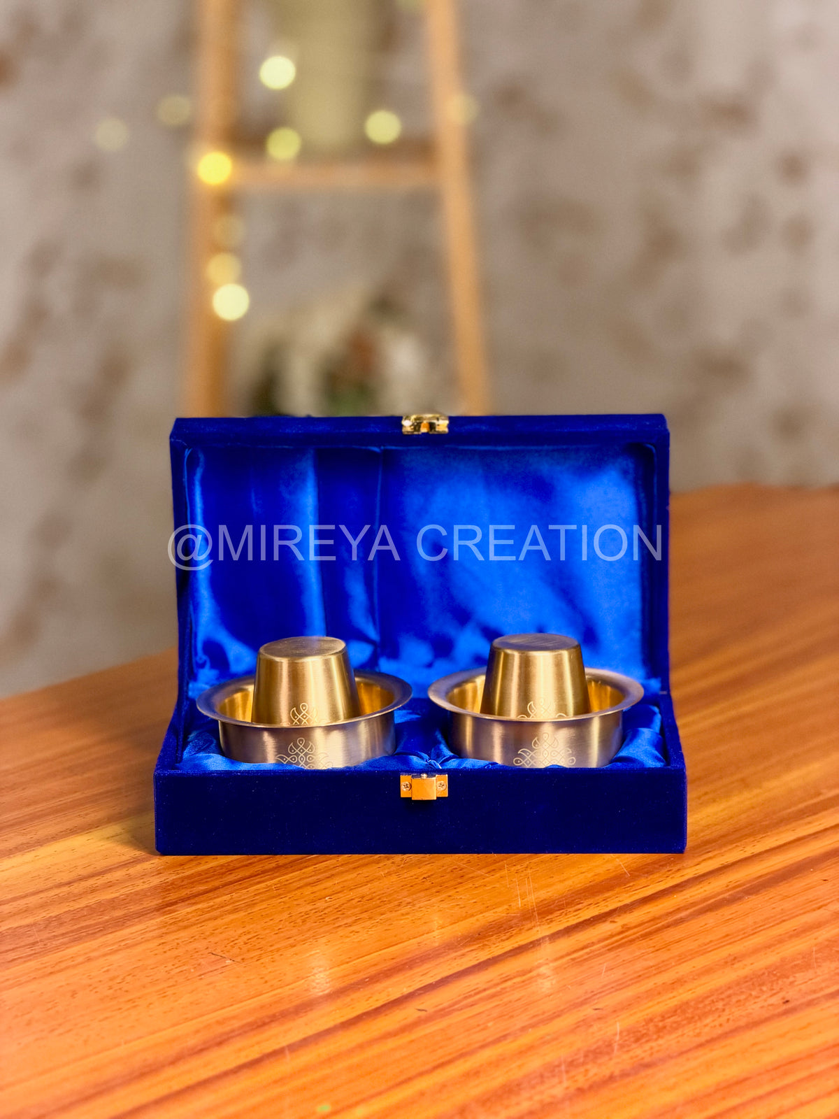 Set of 2 Brass Dabaras in Velvet Box