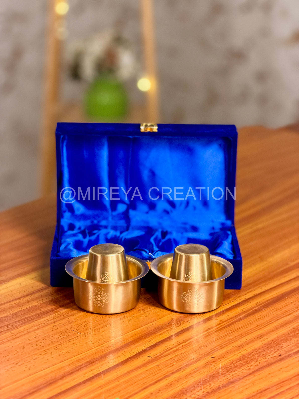 Set of 2 Brass Dabaras in Velvet Box