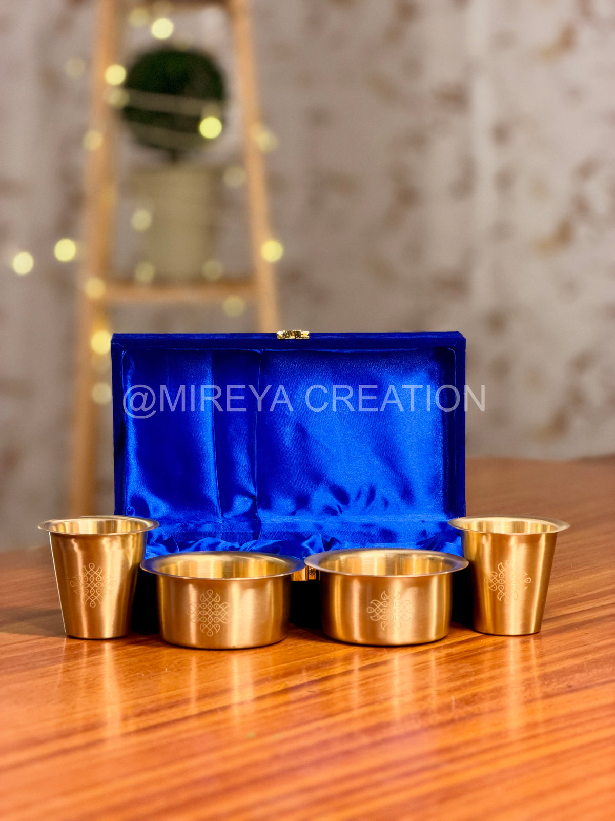 Set of 2 Brass Dabaras in Velvet Box