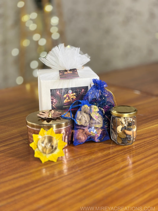 Flat Jar Gift Set Return Gift | Diya, Nuts Jar, Potpourri & Chocolates Combo | Anniversary & Festive Favor Under ₹500