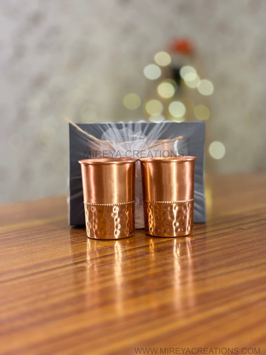 Hammered Pure Copper Glass Set Return Gift | Copper Drinking Glass Pair in Premium Gift Box | Wedding & Festive Favor Under ₹900
